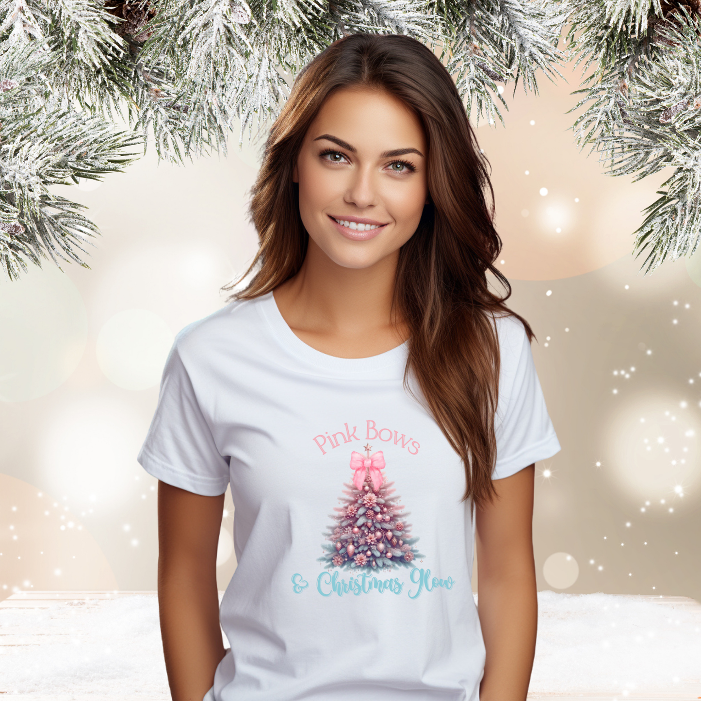 Pink Bows & Christmas Glow T-Shirt