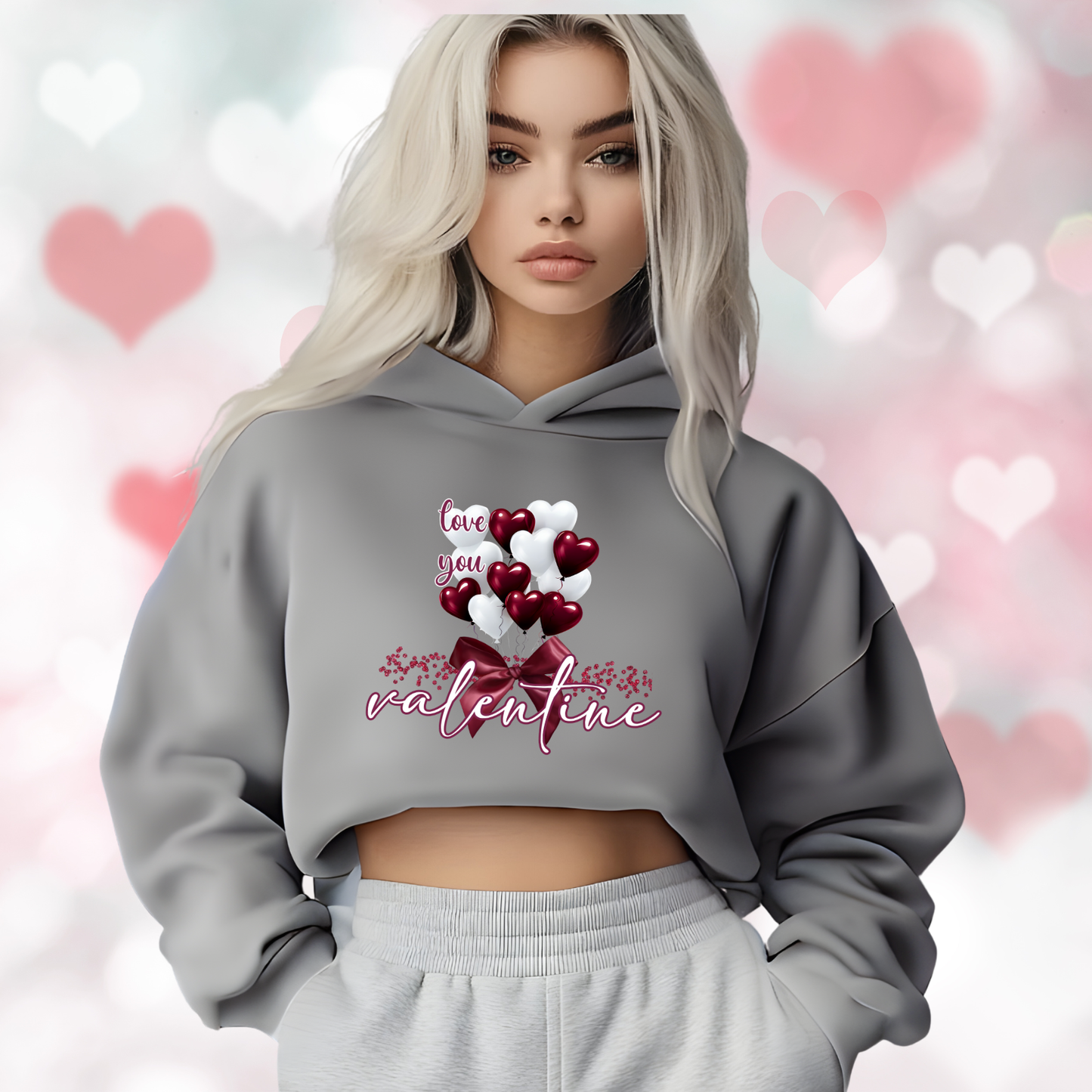 Love You Valentine Crop Hoodie