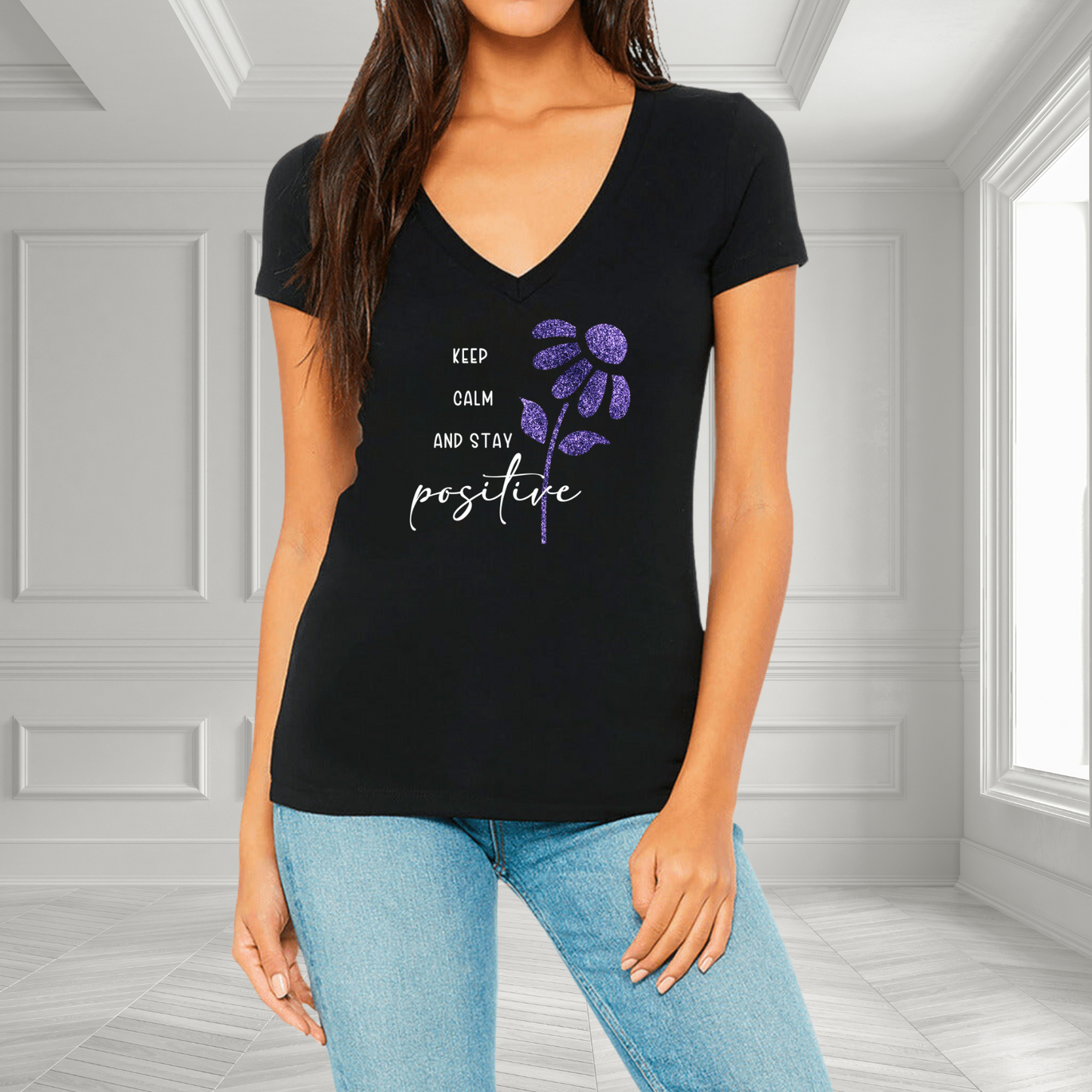 Keep Calm And Stay Positive V-Neck T-Shirt
