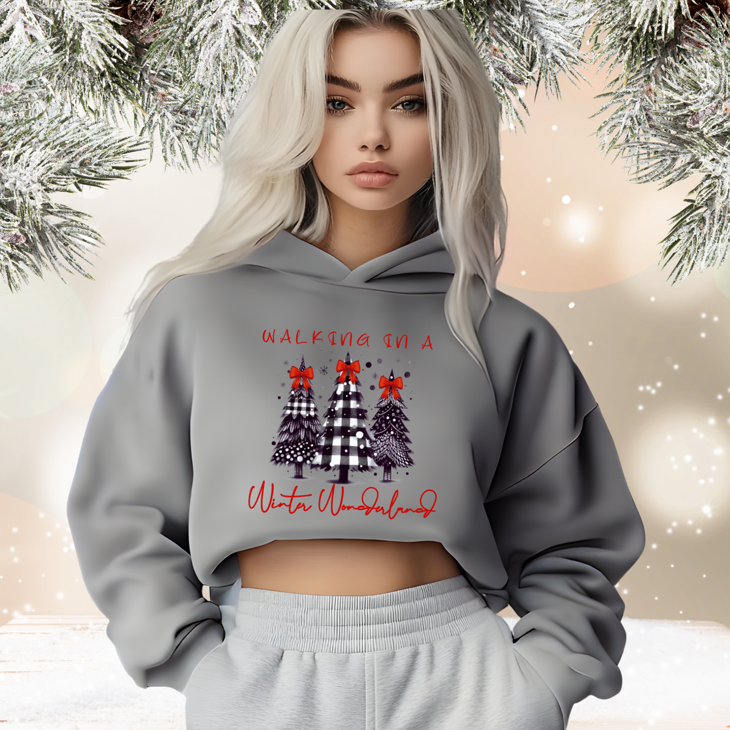 Walking In A Winter Wonderland Crop Hoodie