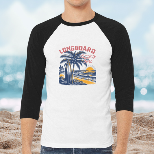 Longboard Surfing Time Baseball Tee