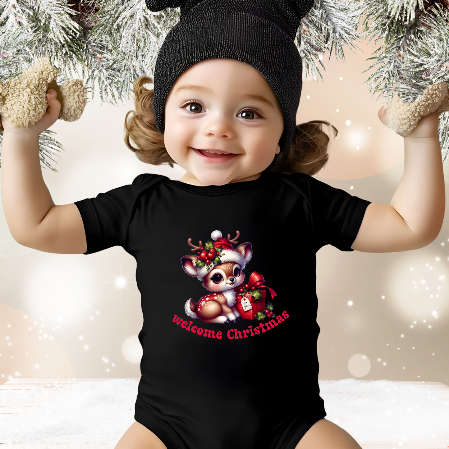 Welcome Christmas Infant Short Sleeve Onesie
