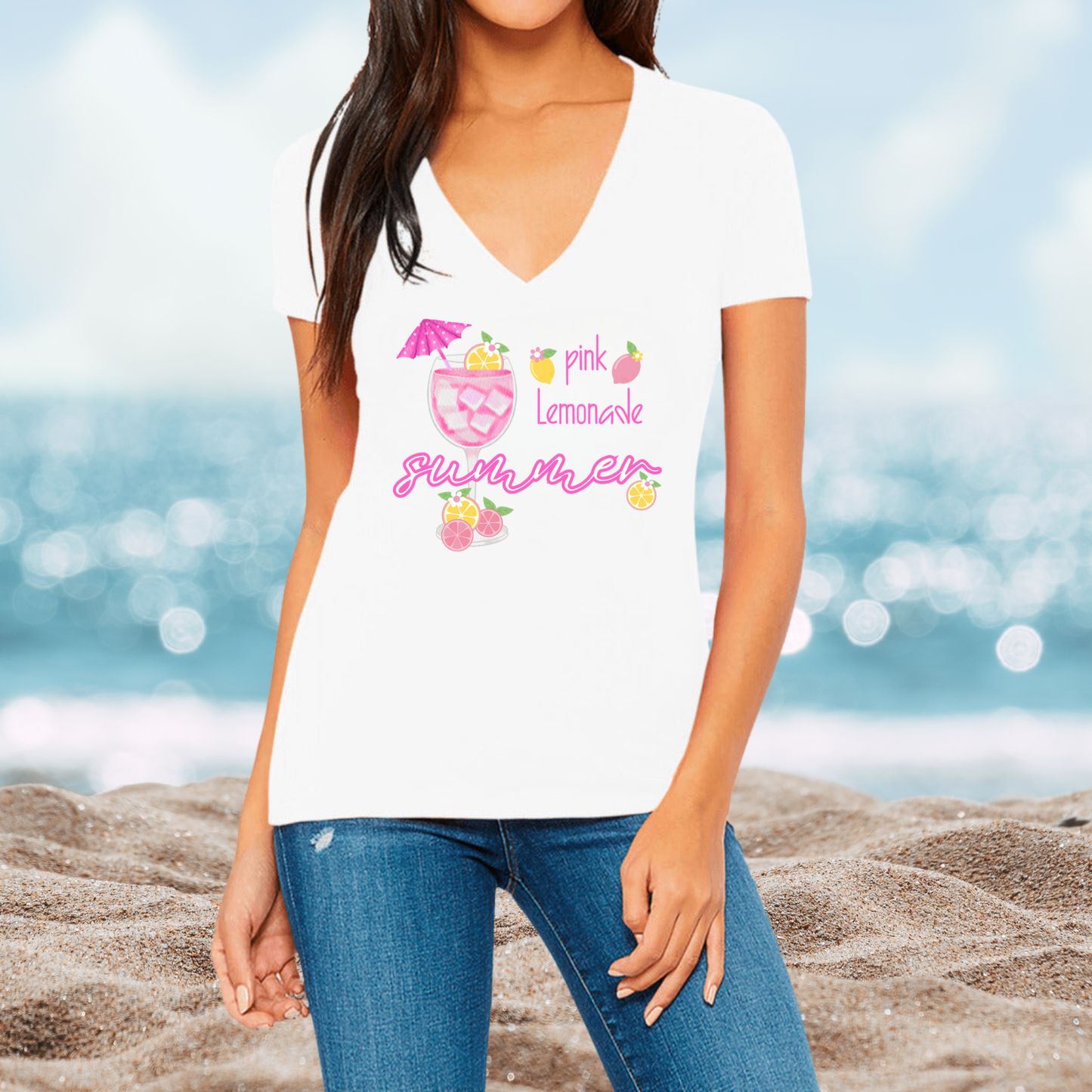Pink Lemonade Summer V-Neck Tee