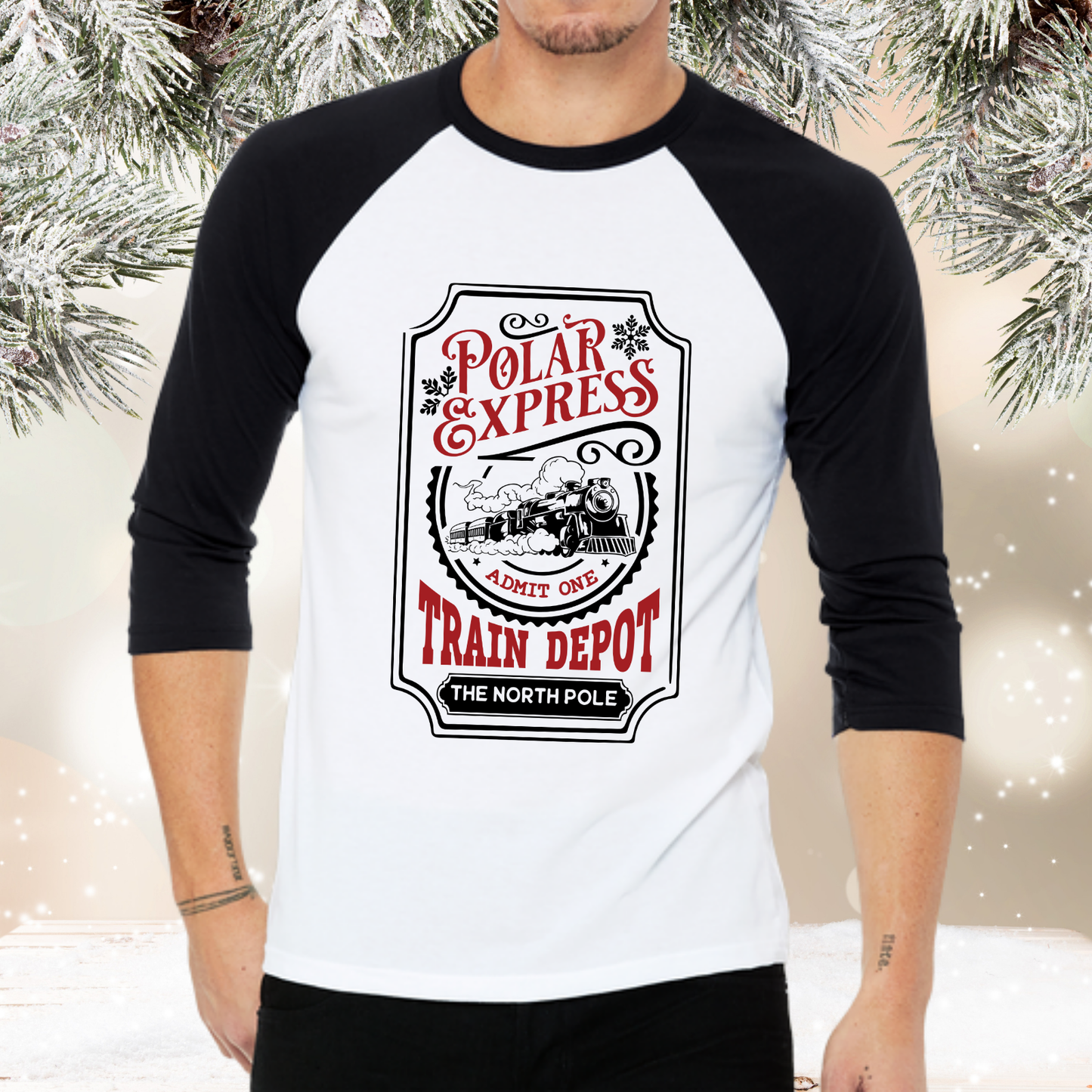 Polar Express Train Depot Baseball Tee