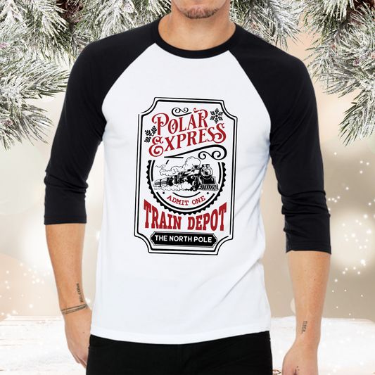 Polar Express Train Depot Baseball Tee