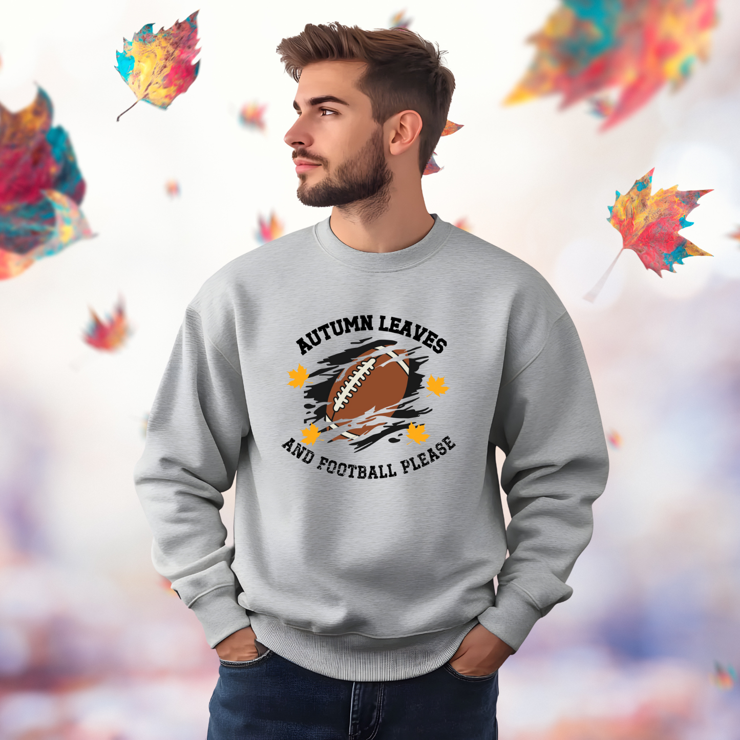 Autumn Leaves And Football Please Crewneck Sweatshirt