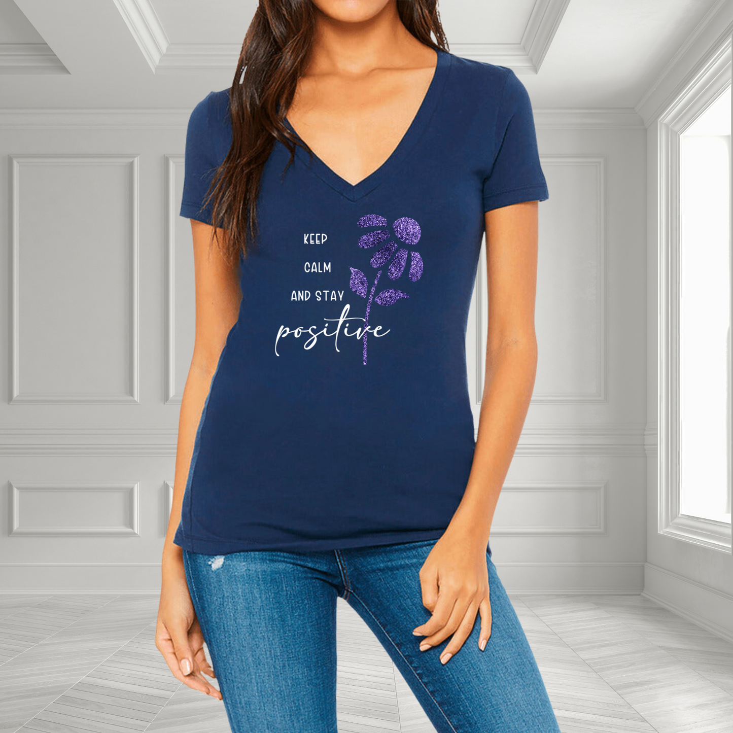 Keep Calm And Stay Positive V-Neck T-Shirt