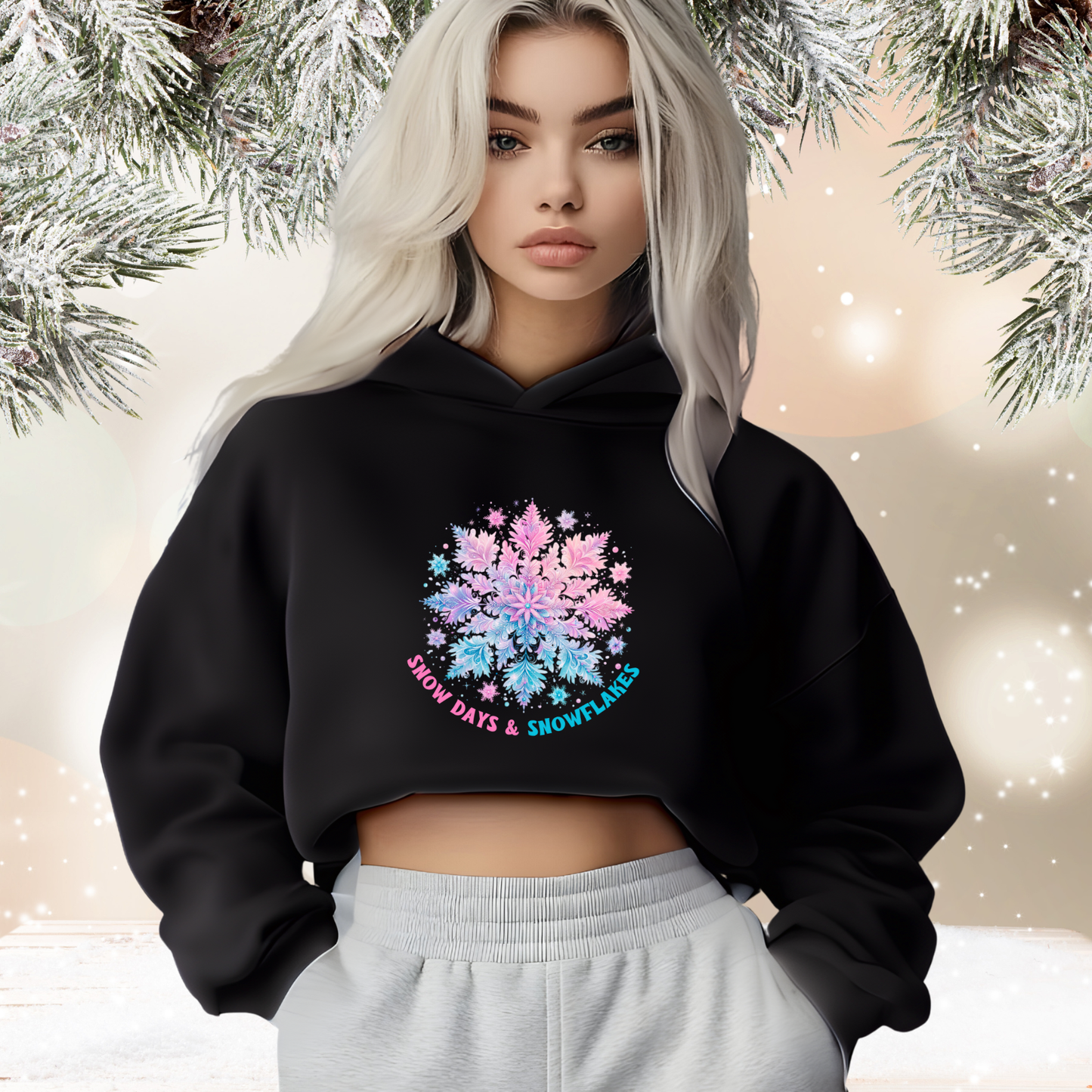 Snow Days & Snowflakes Crop Hoodie
