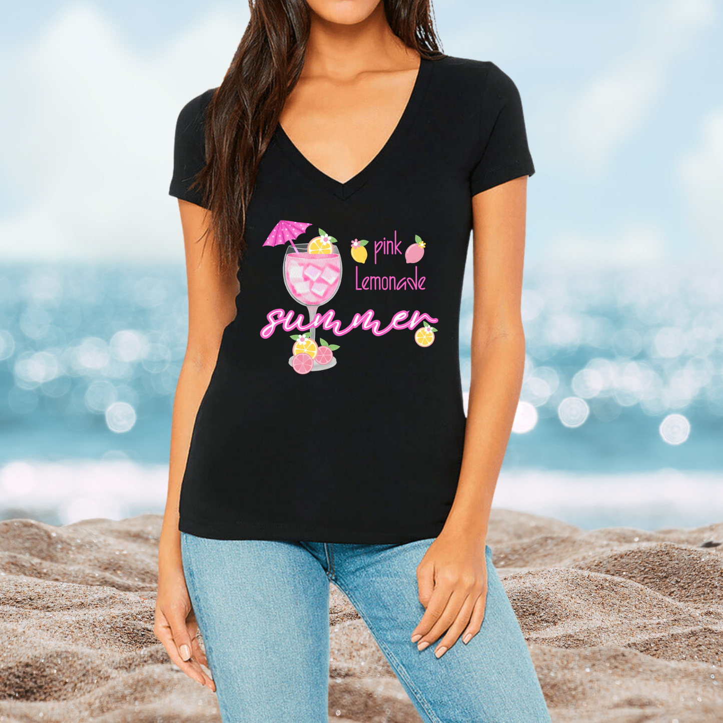 Pink Lemonade Summer V-Neck Tee