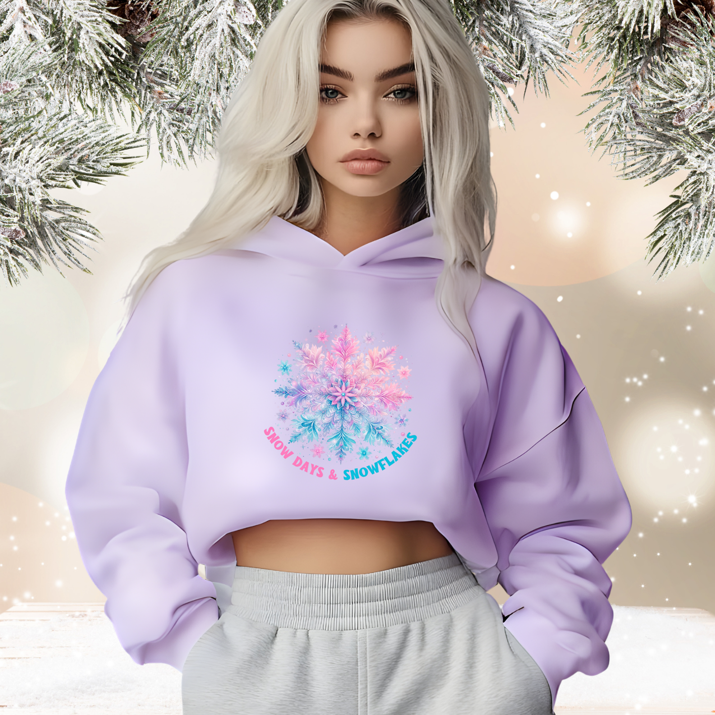 Snow Days & Snowflakes Crop Hoodie