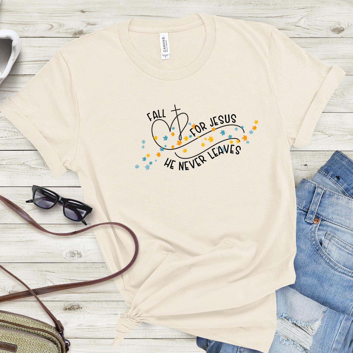 Fall for Jesus, He Never Leaves T-Shirt