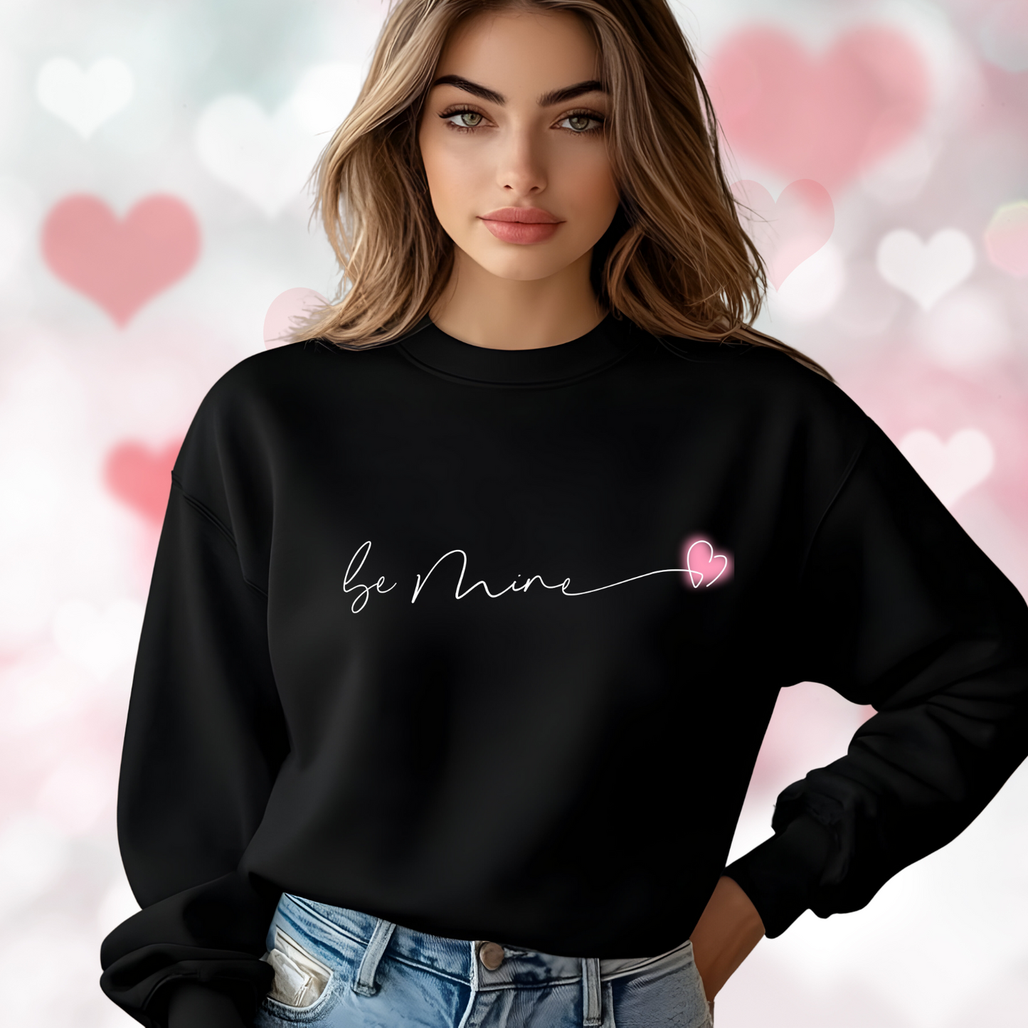 Be Mine Pink Heart Crewneck Sweatshirt