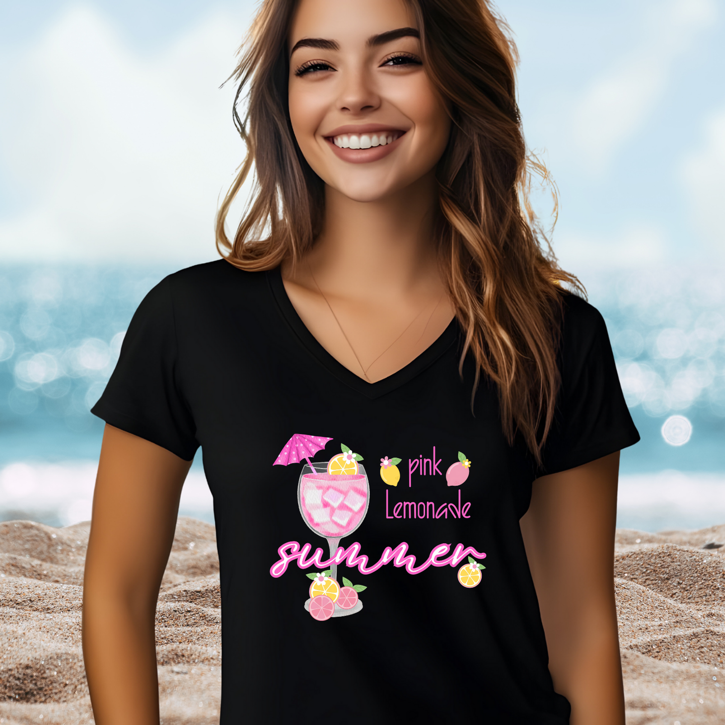 Pink Lemonade Summer V-Neck Tee