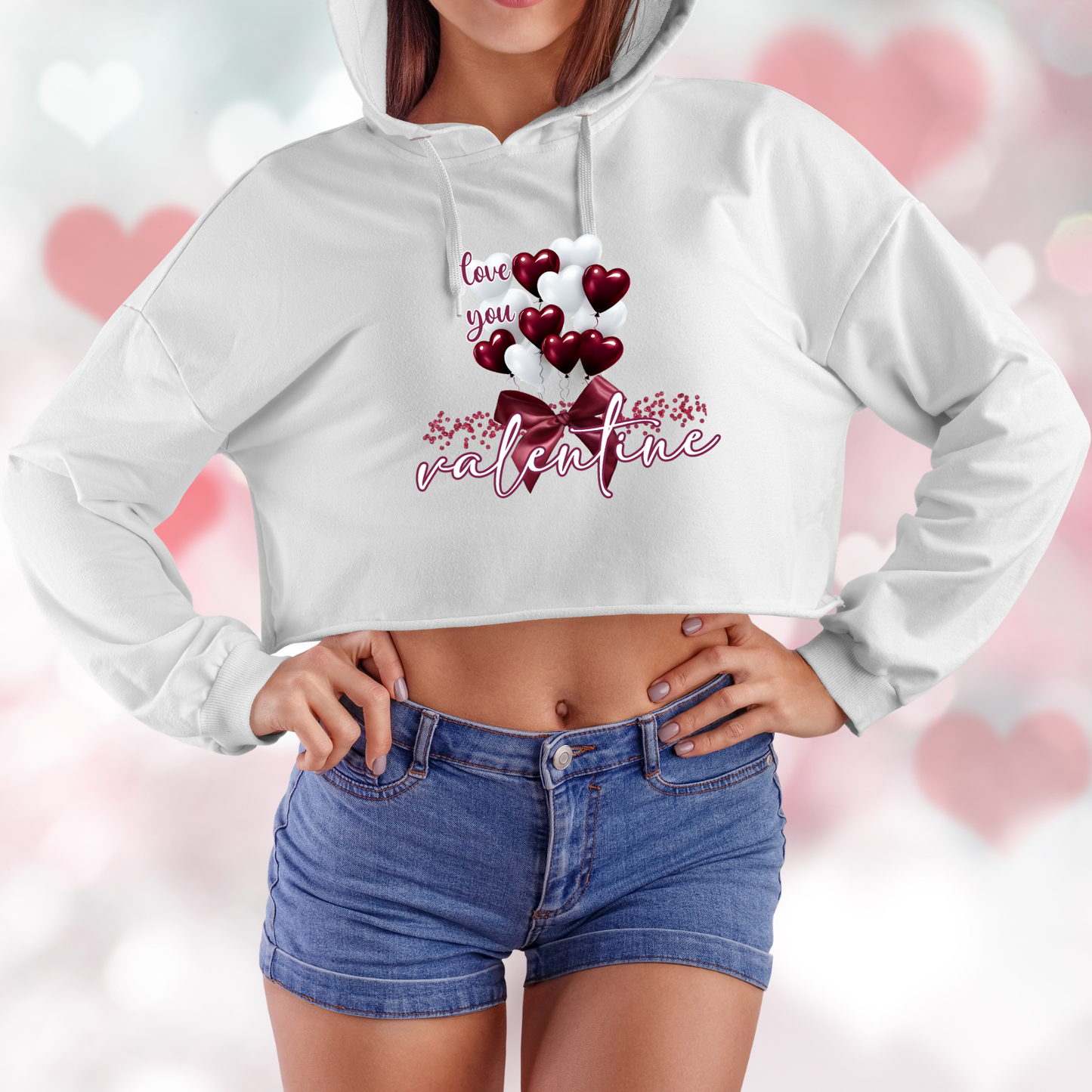 Love You Valentine Crop Hoodie