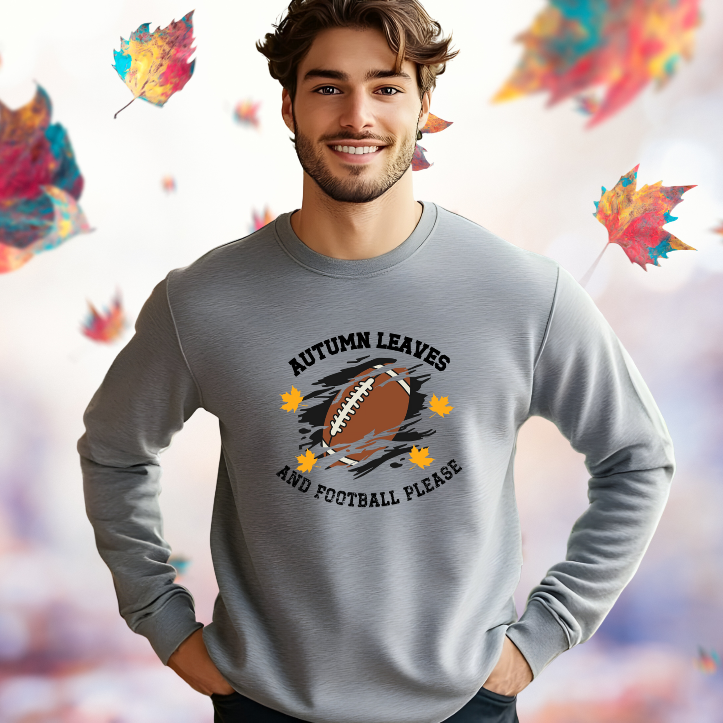 Autumn Leaves And Football Please Crewneck Sweatshirt