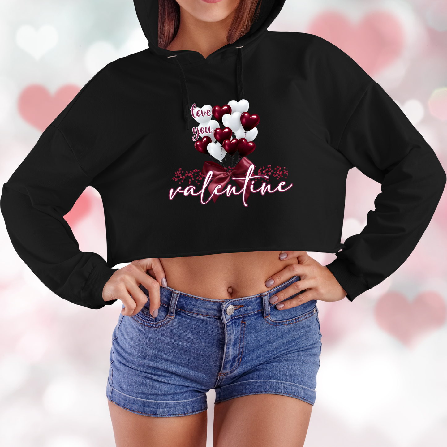 Love You Valentine Crop Hoodie