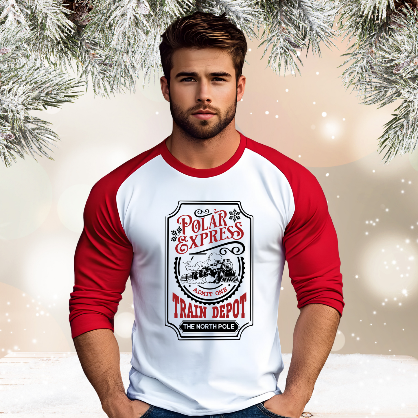 Polar Express Train Depot Baseball Tee