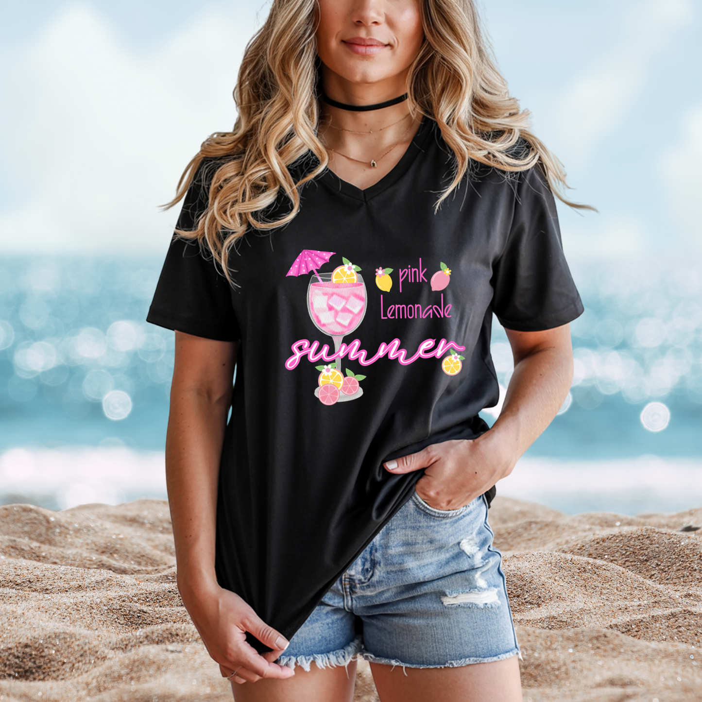 Pink Lemonade Summer V-Neck Tee
