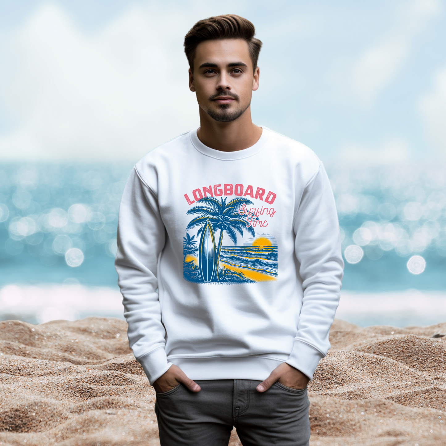 Longboard Surfing Crewneck Sweatshirt