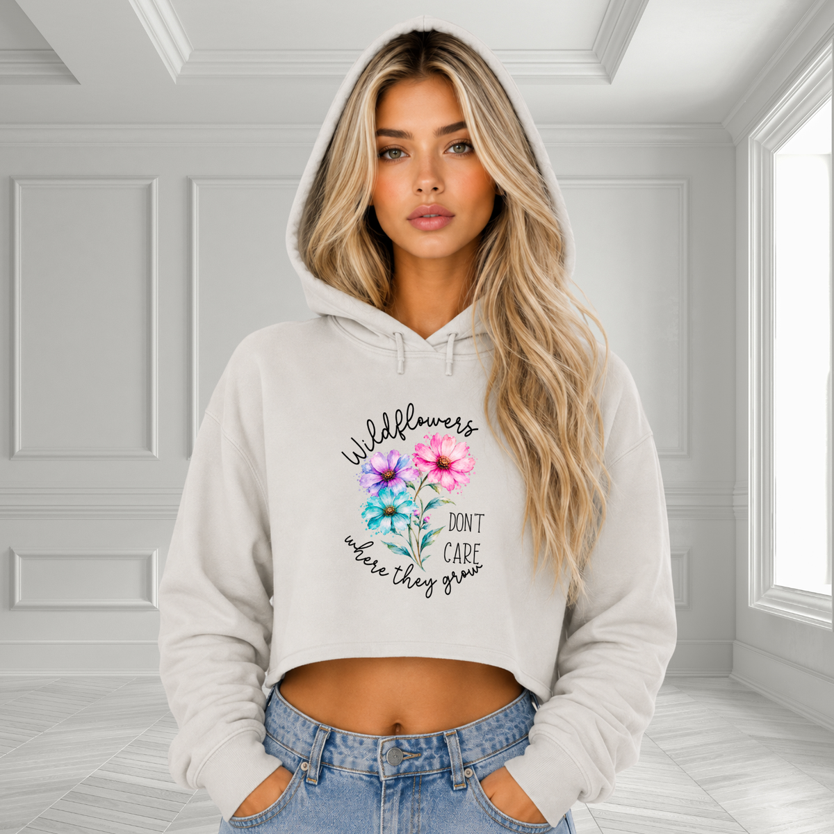 Wildflowers Don’t Care Where They Grow Crop Hoodie