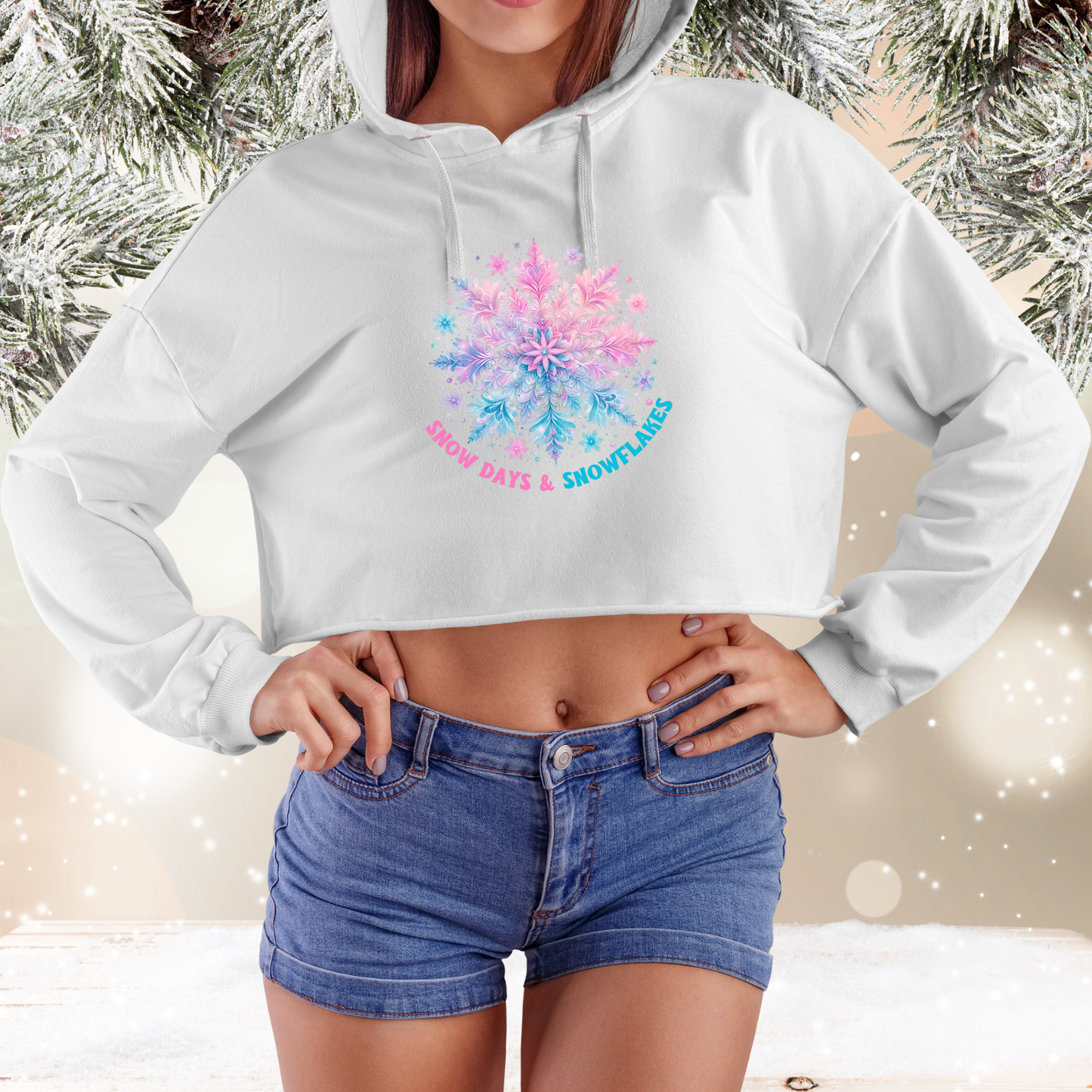 Snow Days & Snowflakes Crop Hoodie