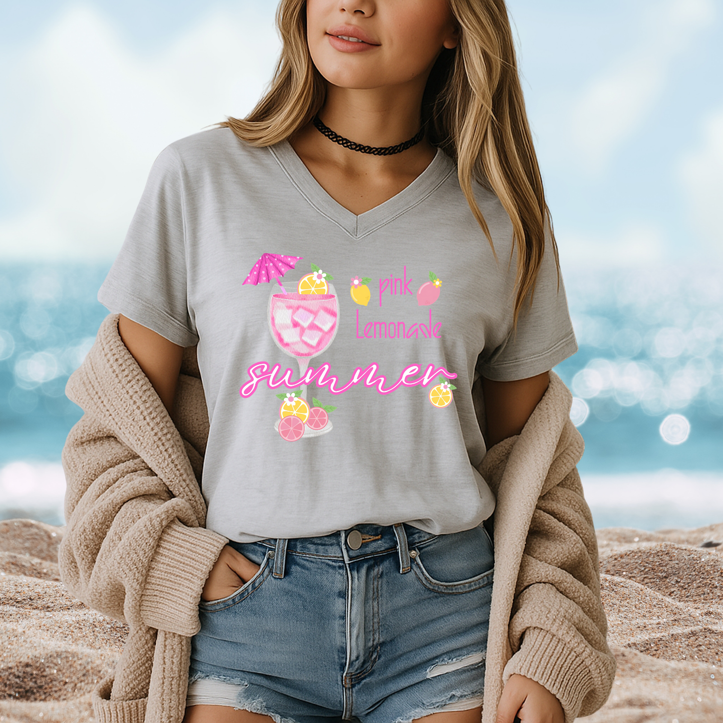 Pink Lemonade Summer V-Neck Tee