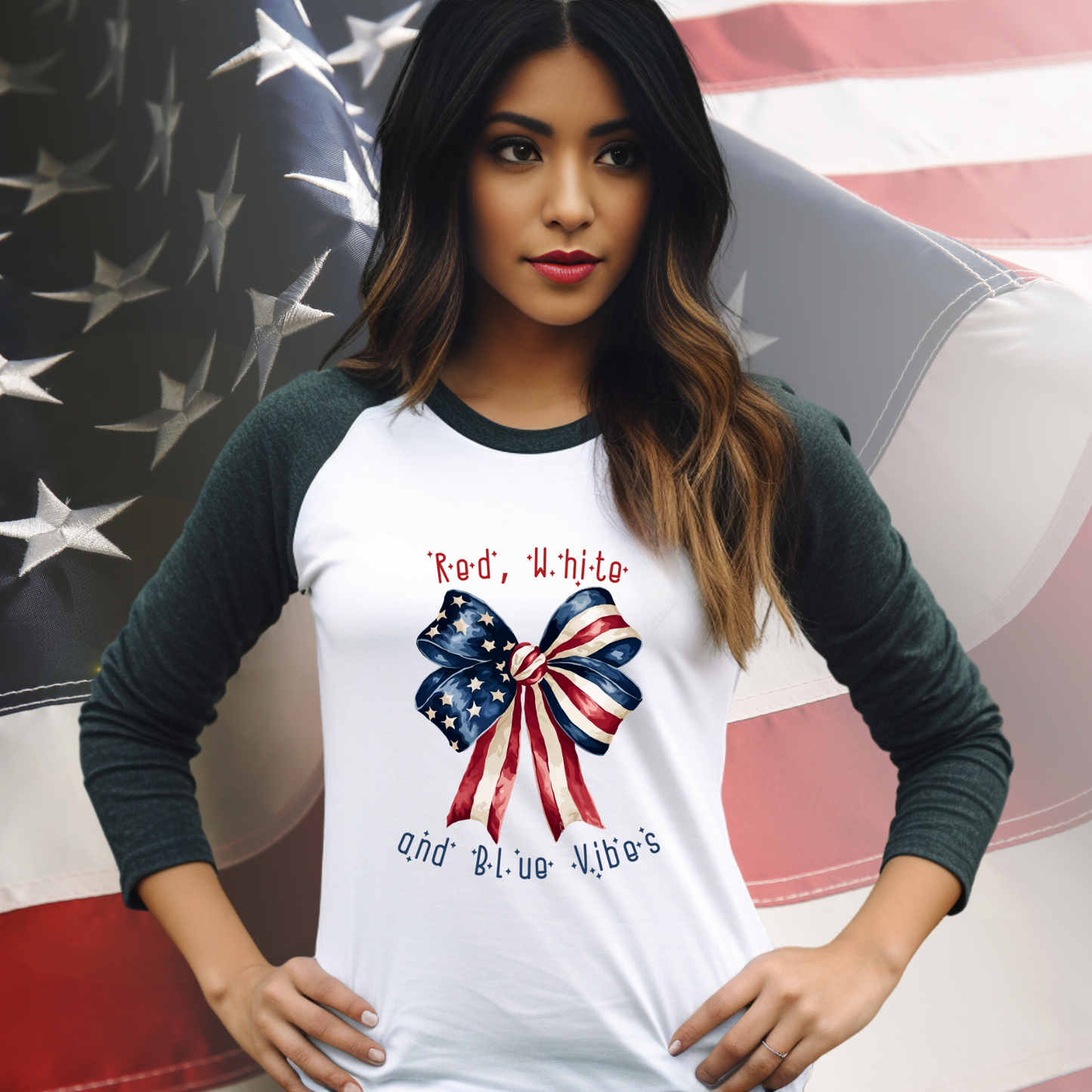 Red White And Blue Vibes Baseball Tee