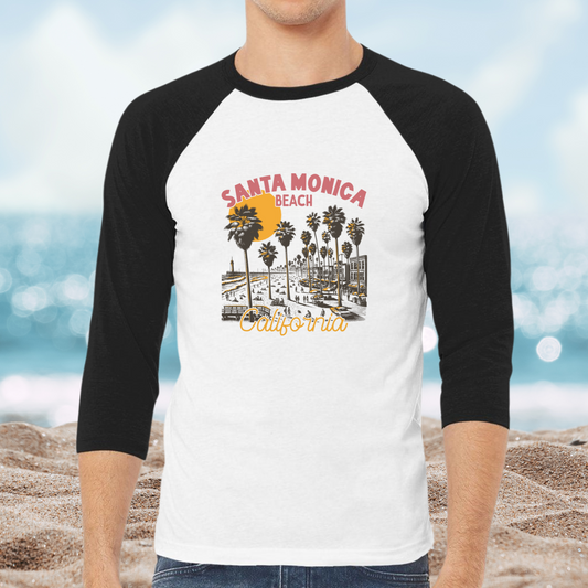 Santa Monica Beach Baseball Tee