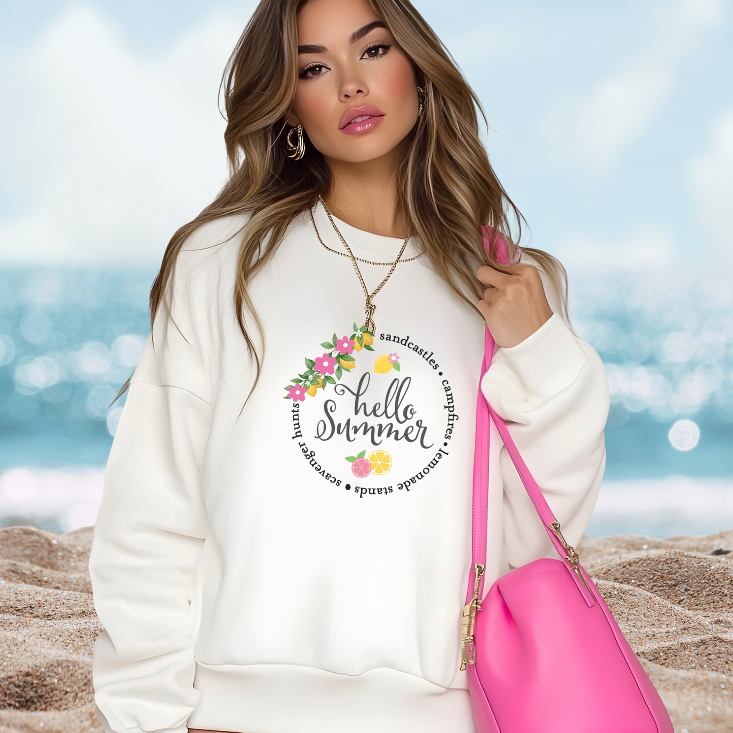 Hello Summer Sandcastles Crewneck Sweatshirt