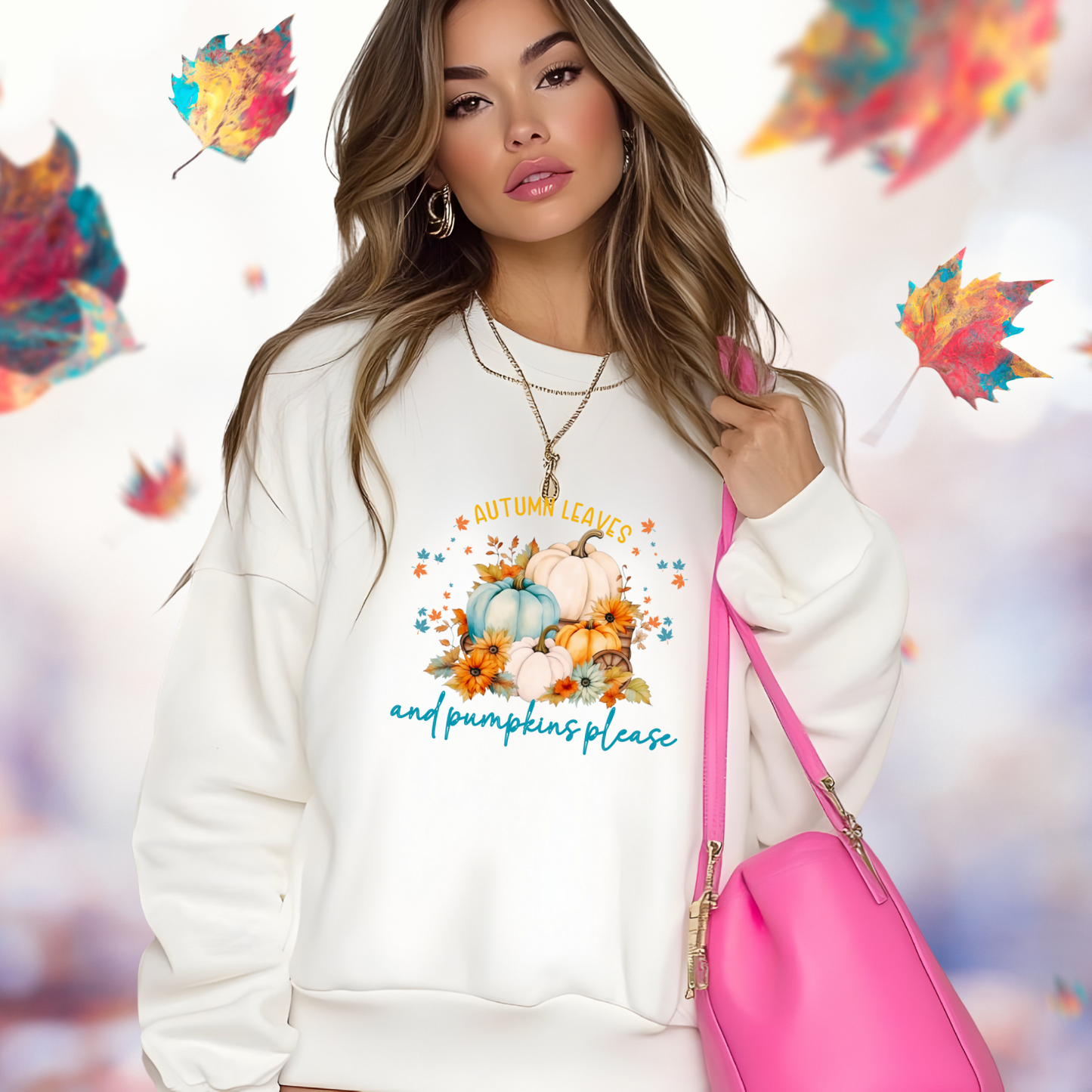 Autumn Leaves & Pumpkins Please Crewneck Sweatshirt