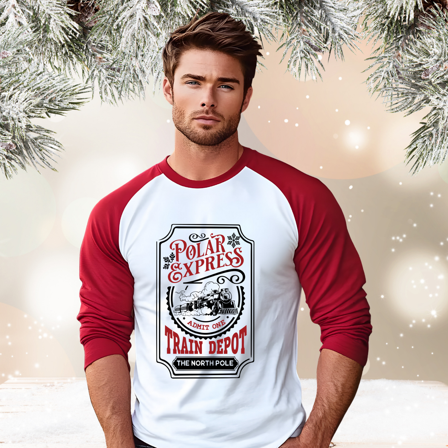 Polar Express Train Depot Baseball Tee
