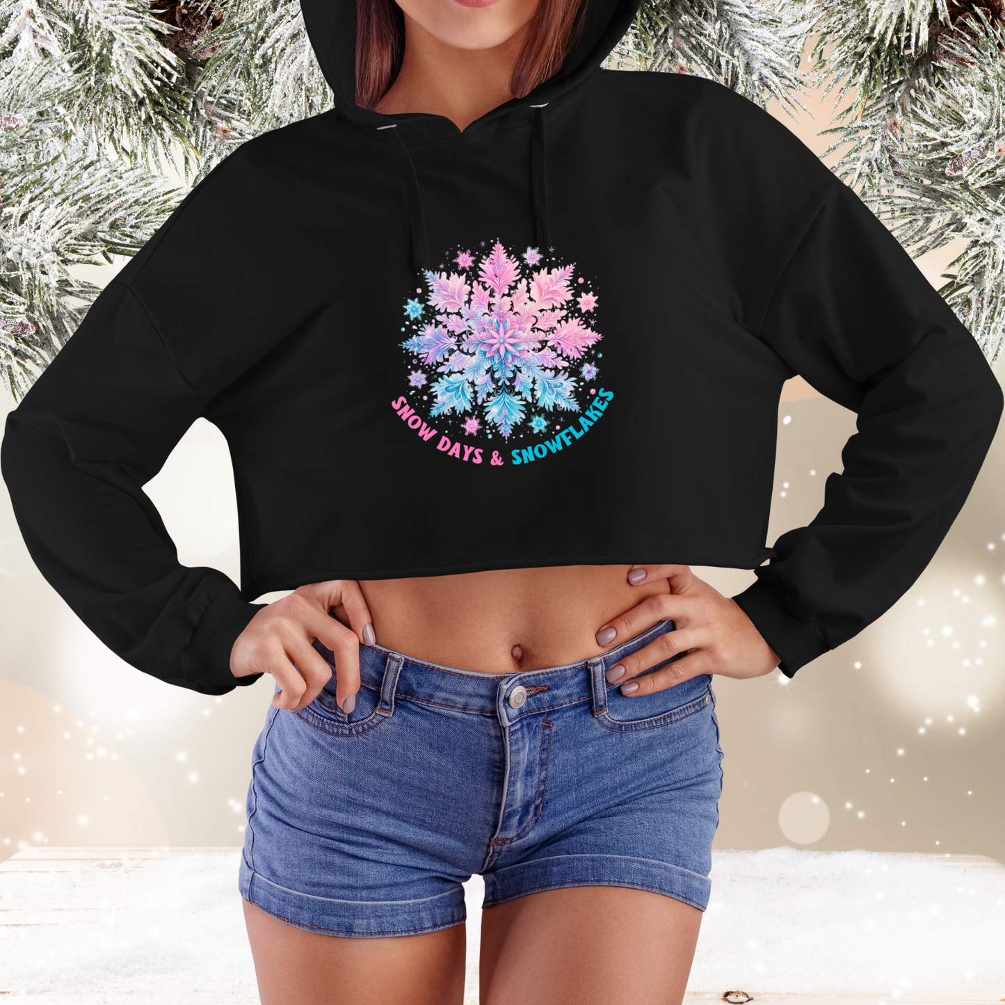 Snow Days & Snowflakes Crop Hoodie