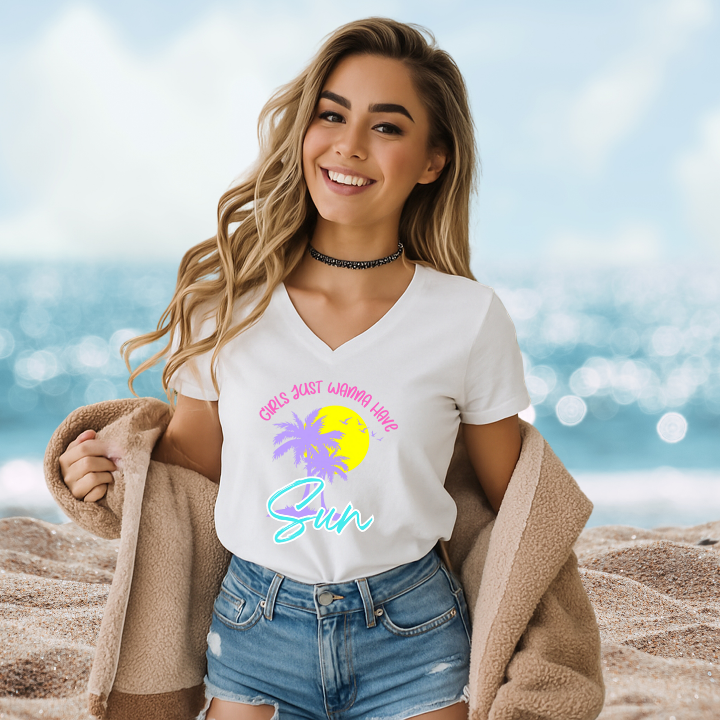 Girls Just Wanna Have Sun V-Neck Tee