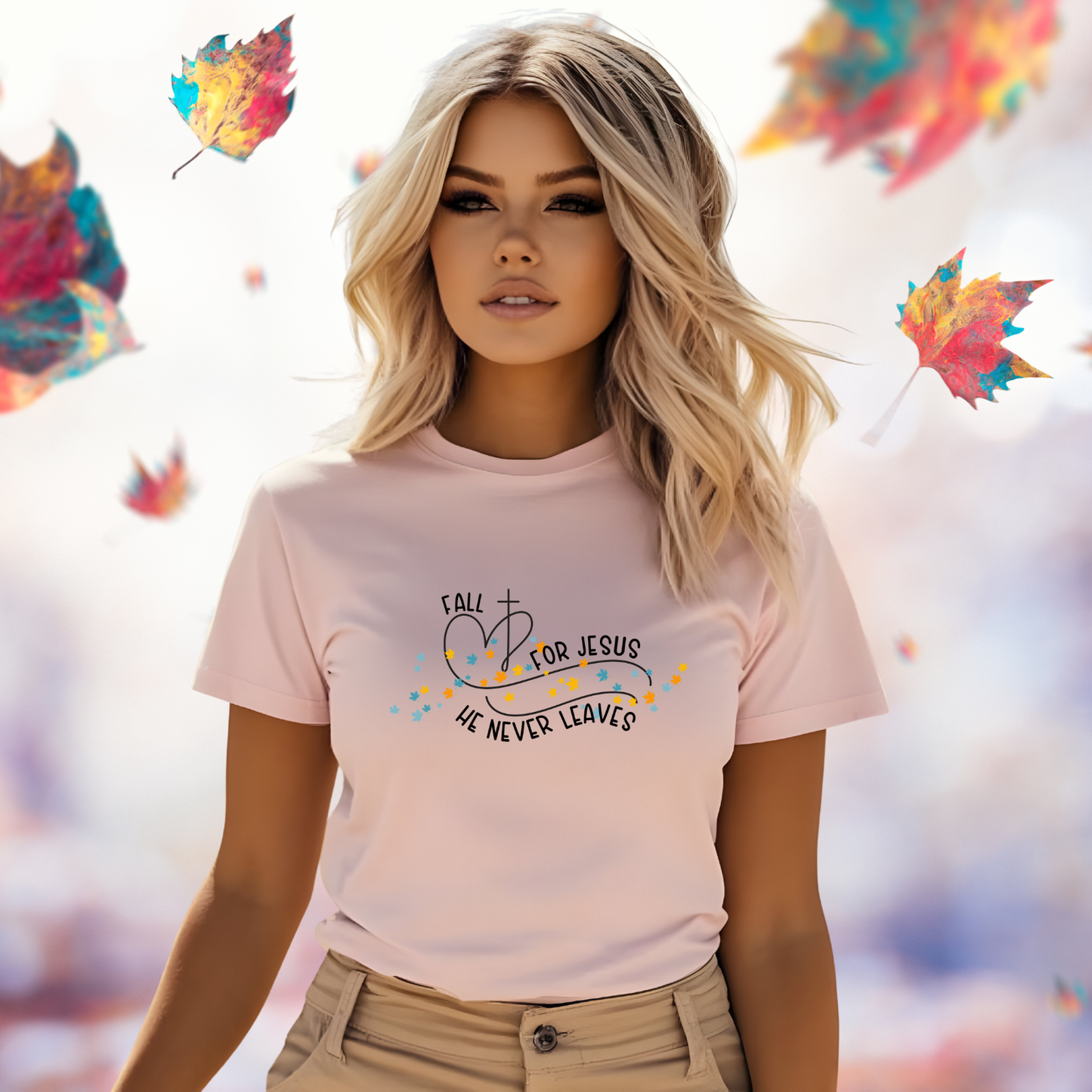 Fall for Jesus, He Never Leaves T-Shirt