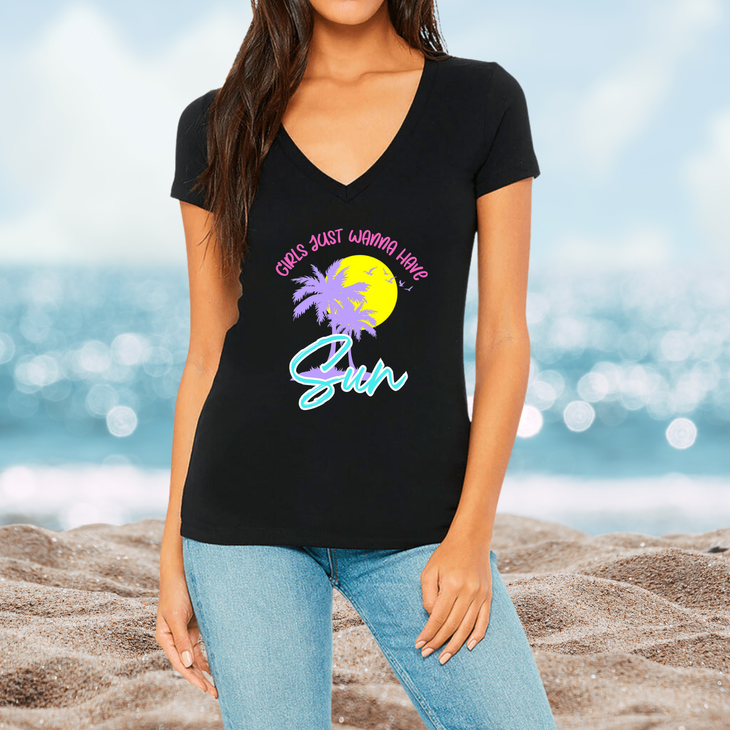 Girls Just Wanna Have Sun V-Neck Tee