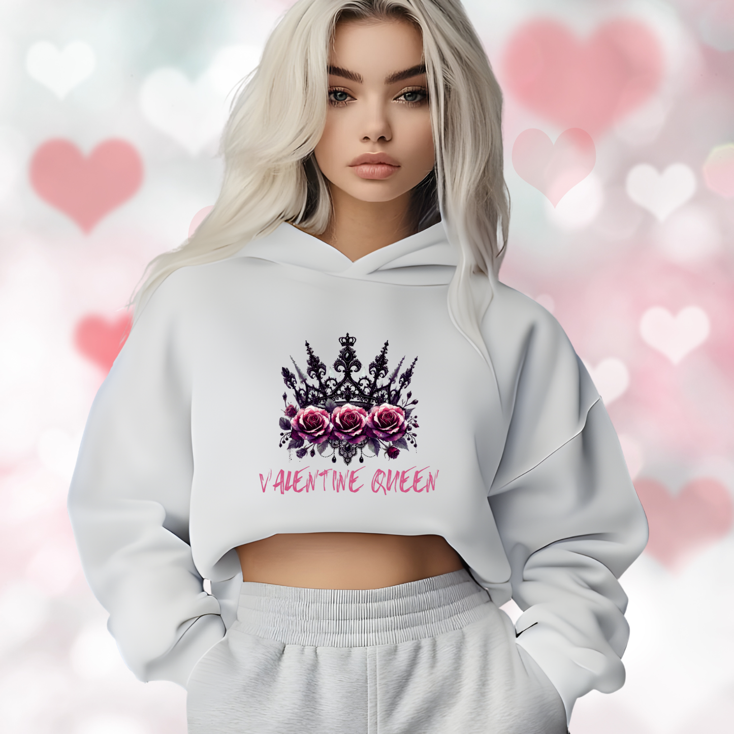 Valentine Queen Crop Hoodie