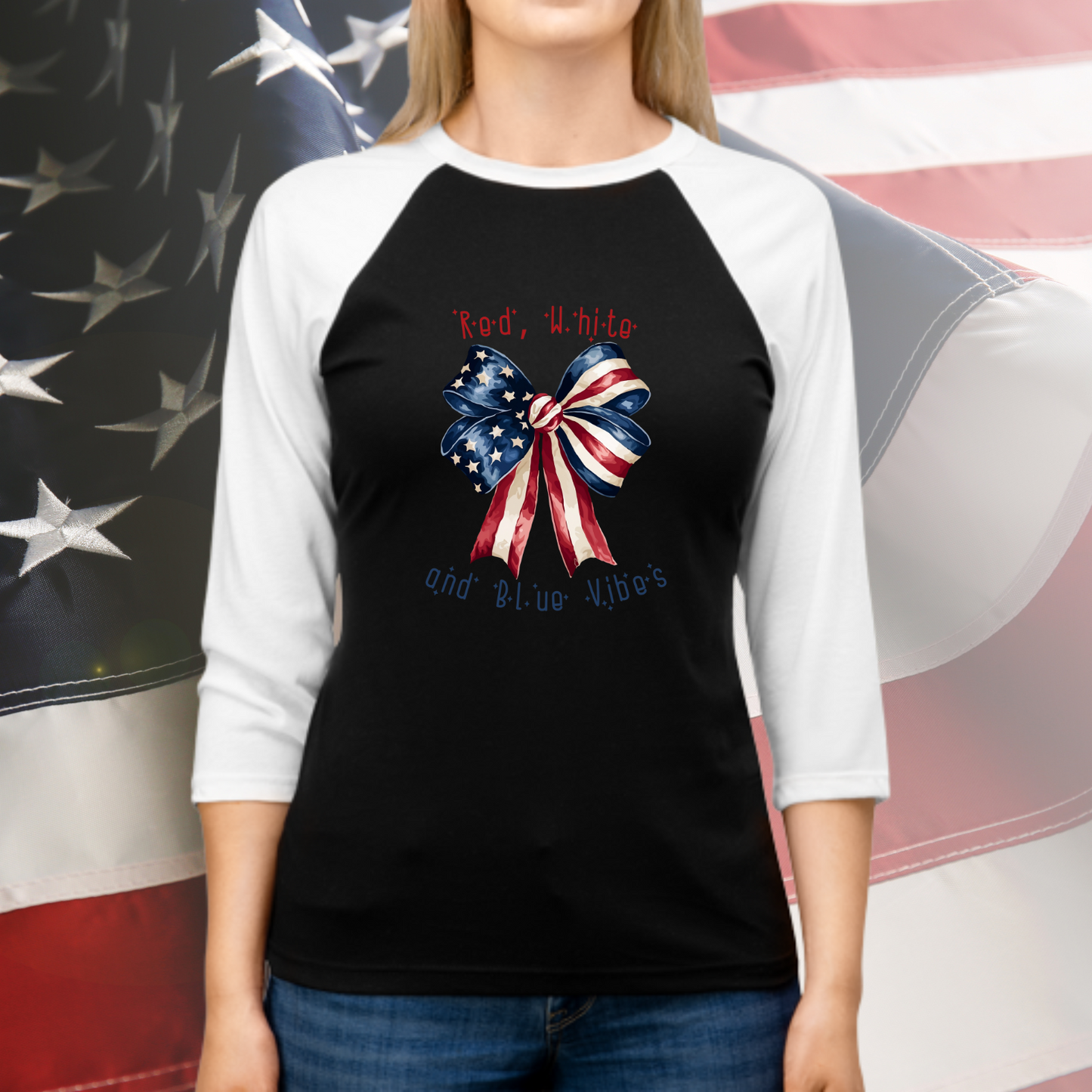 Red White And Blue Vibes Baseball Tee