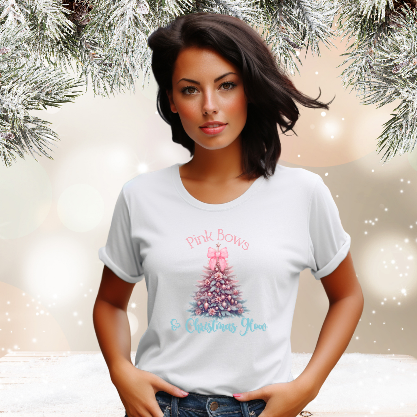 Pink Bows & Christmas Glow T-Shirt