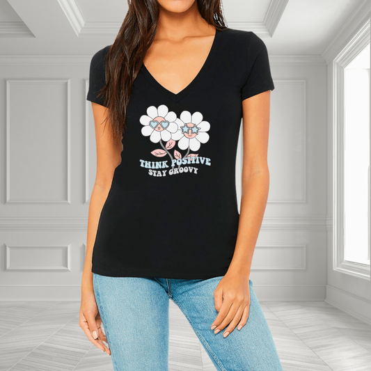 Think Positive, Stay Groovy V-Neck T-Shirt