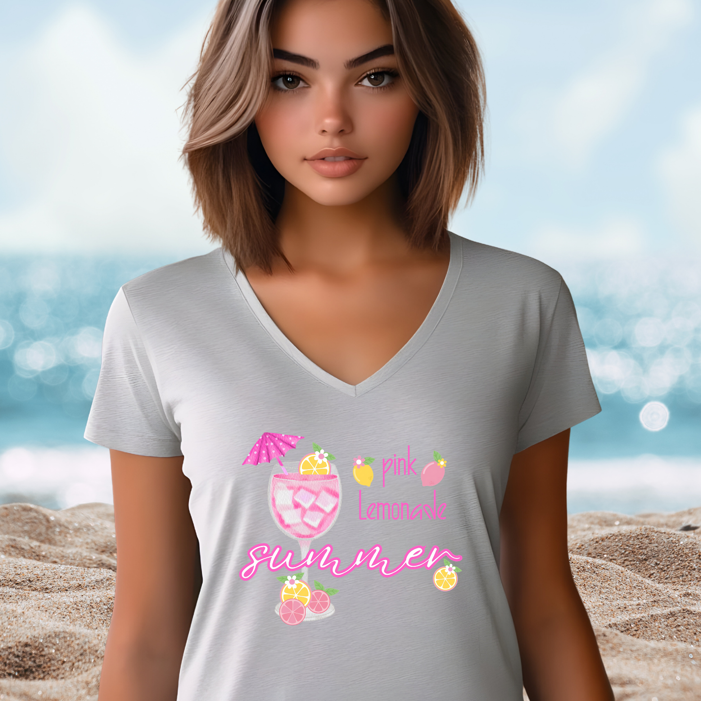 Pink Lemonade Summer V-Neck Tee