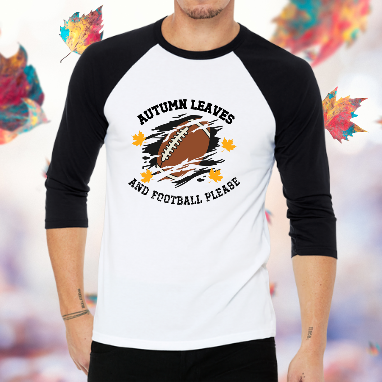Autumn Leaves And Football Please Baseball Tee