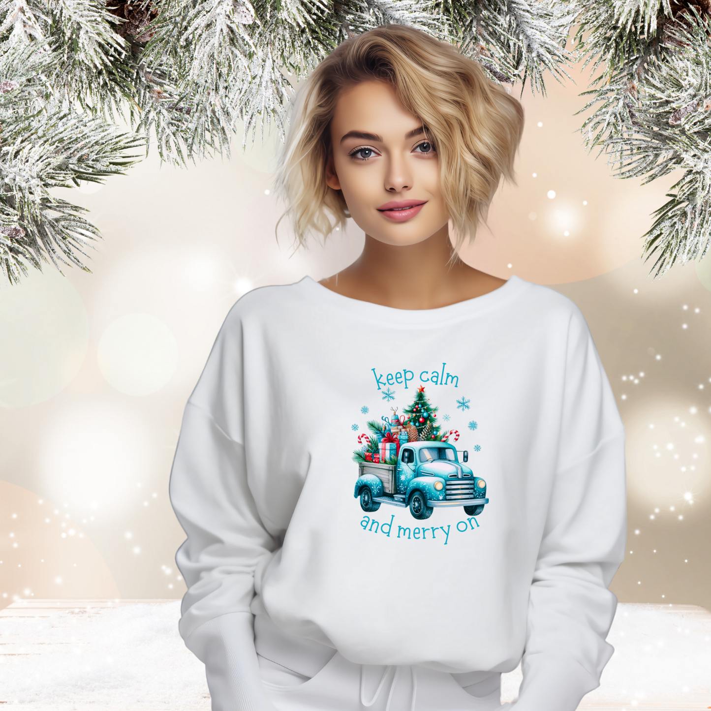 Keep Calm And Merry On Crewneck Sweatshirt