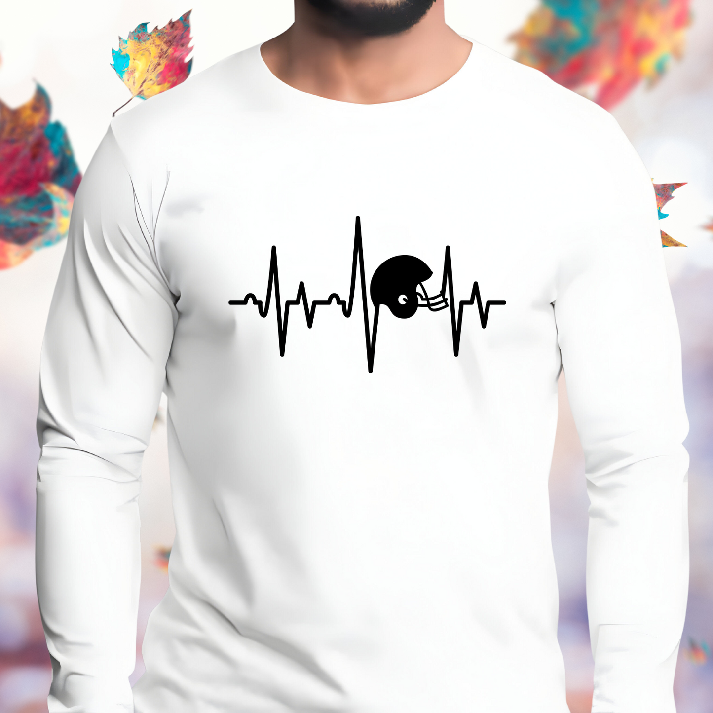 Football Helmet Heartbeat Long Sleeve Tee
