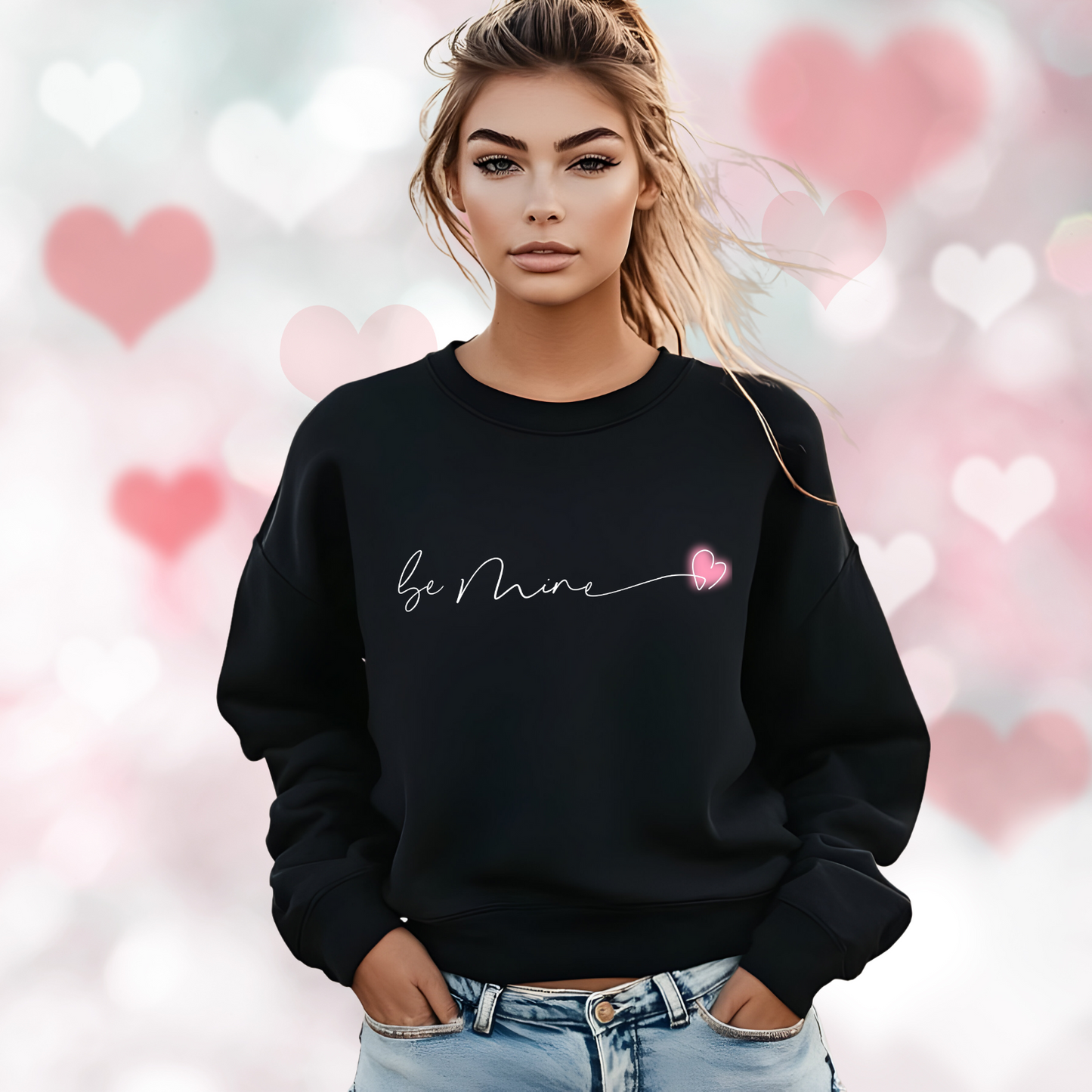 Be Mine Pink Heart Crewneck Sweatshirt