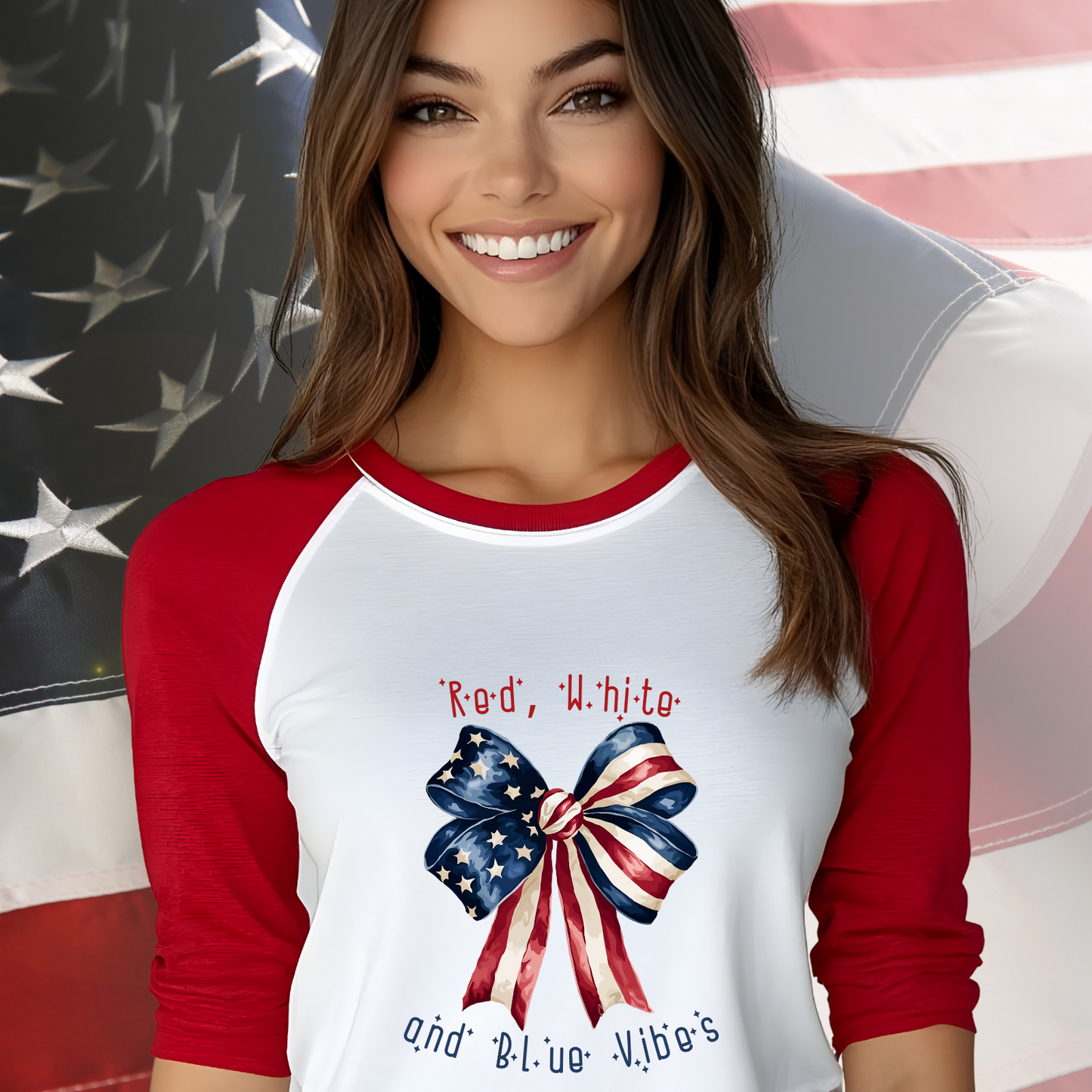 Red White And Blue Vibes Baseball Tee