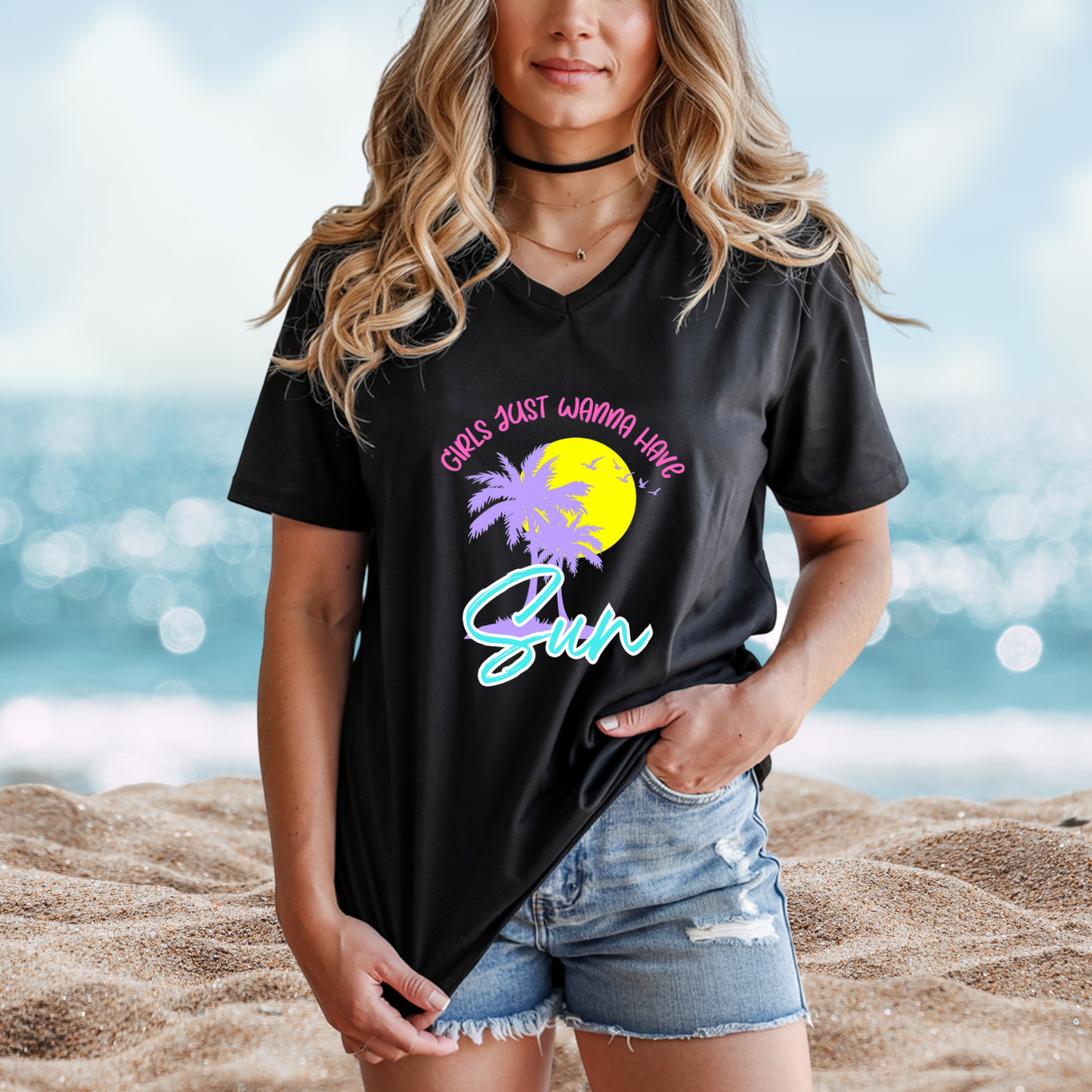Girls Just Wanna Have Sun V-Neck Tee