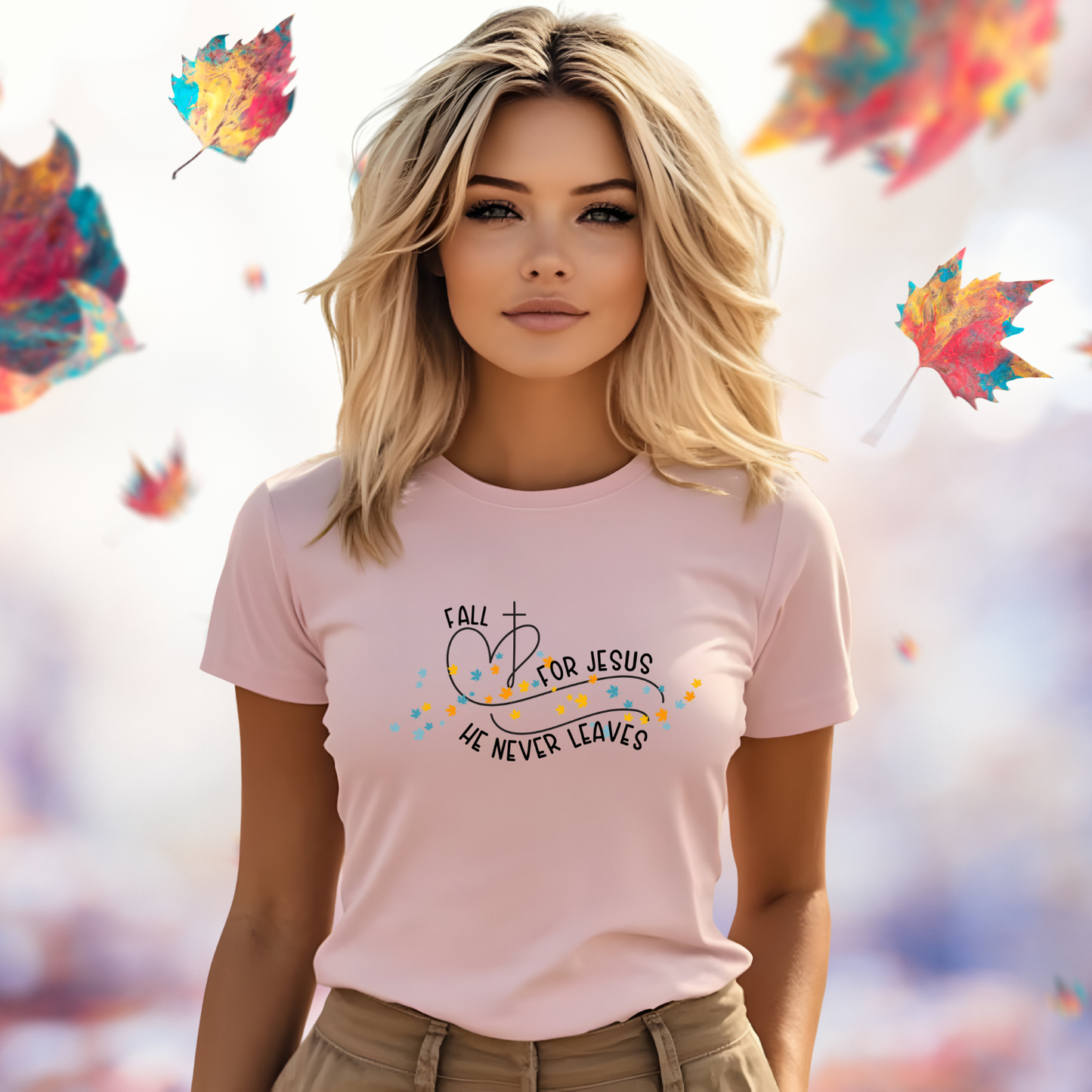 Fall for Jesus, He Never Leaves T-Shirt