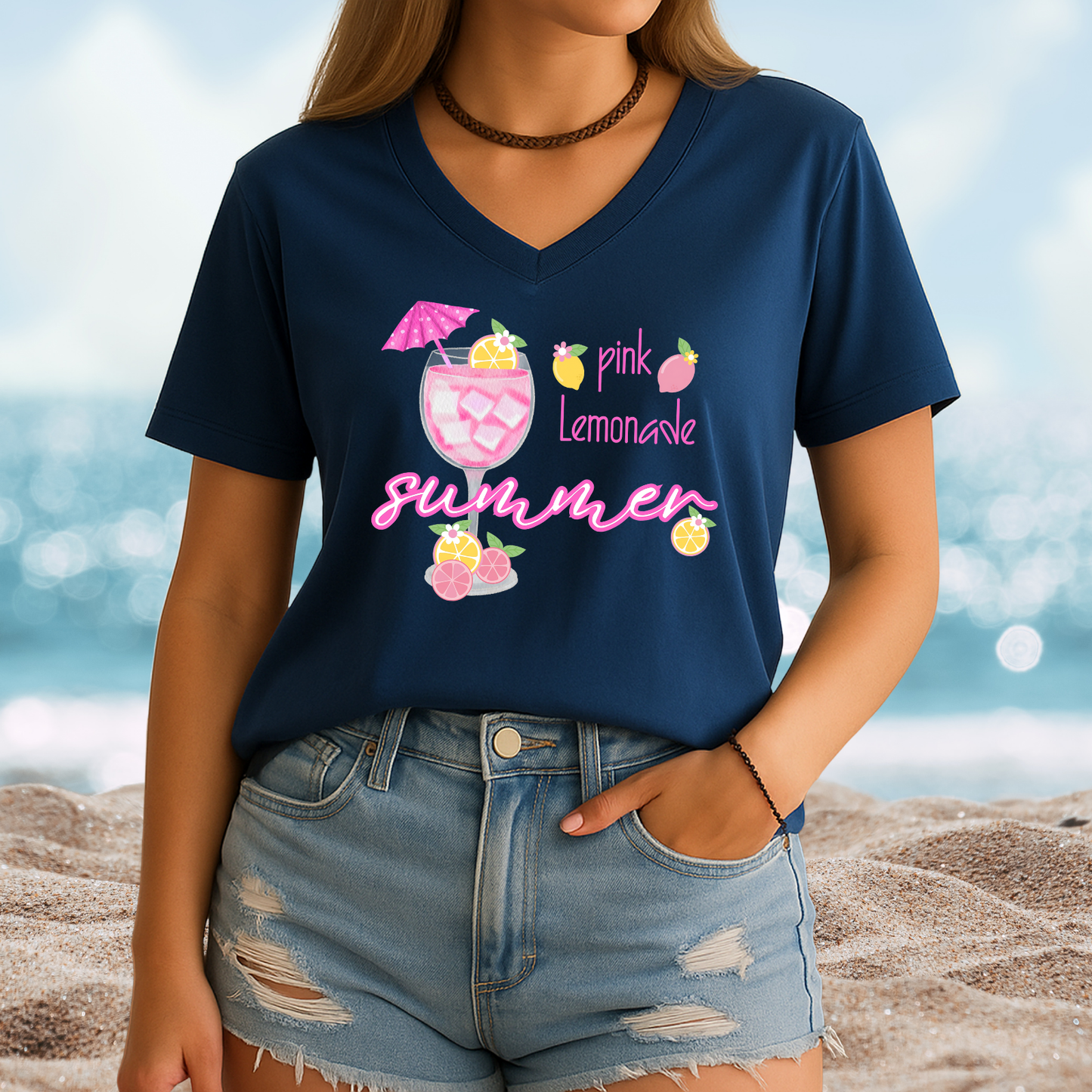 Pink Lemonade Summer V-Neck Tee