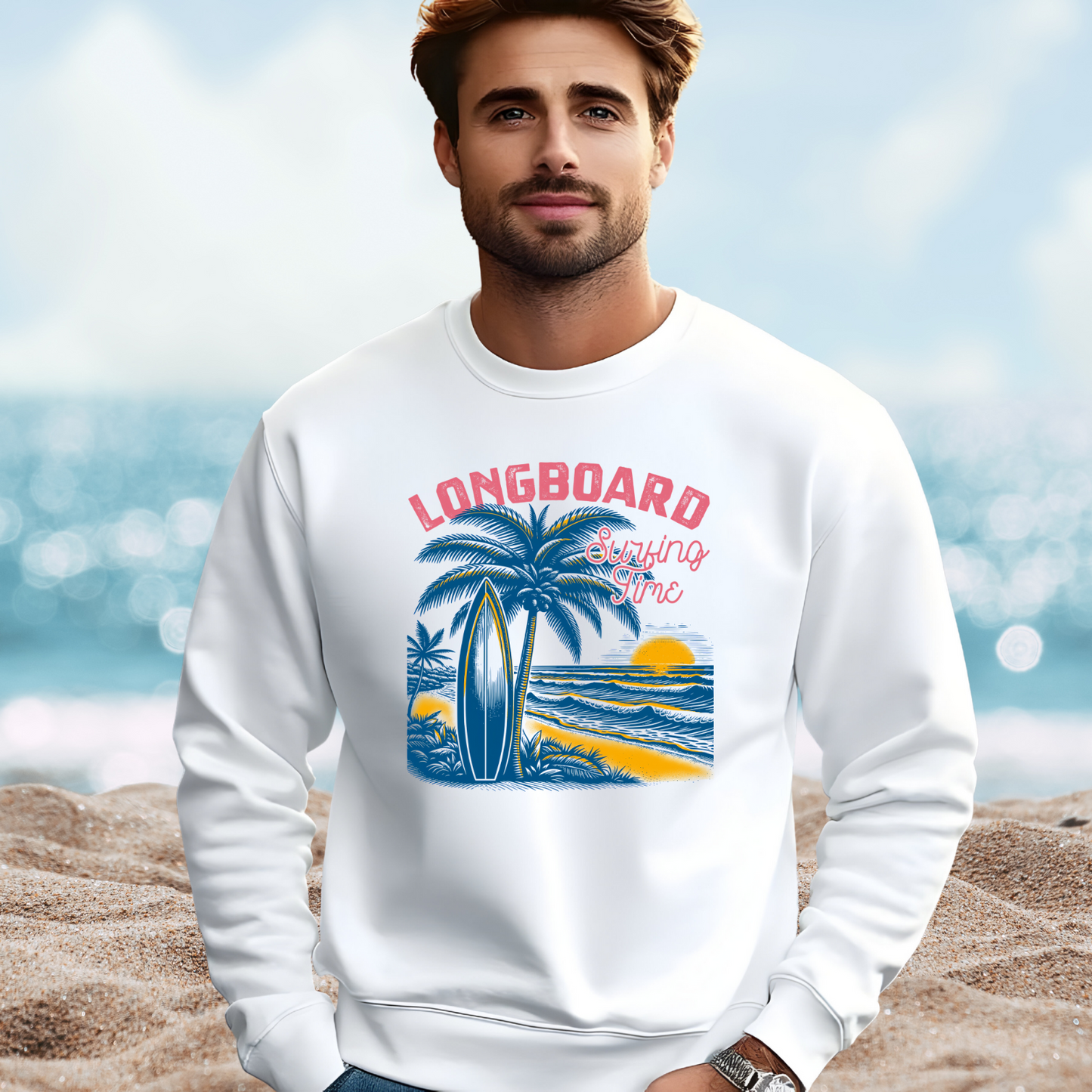 Longboard Surfing Crewneck Sweatshirt
