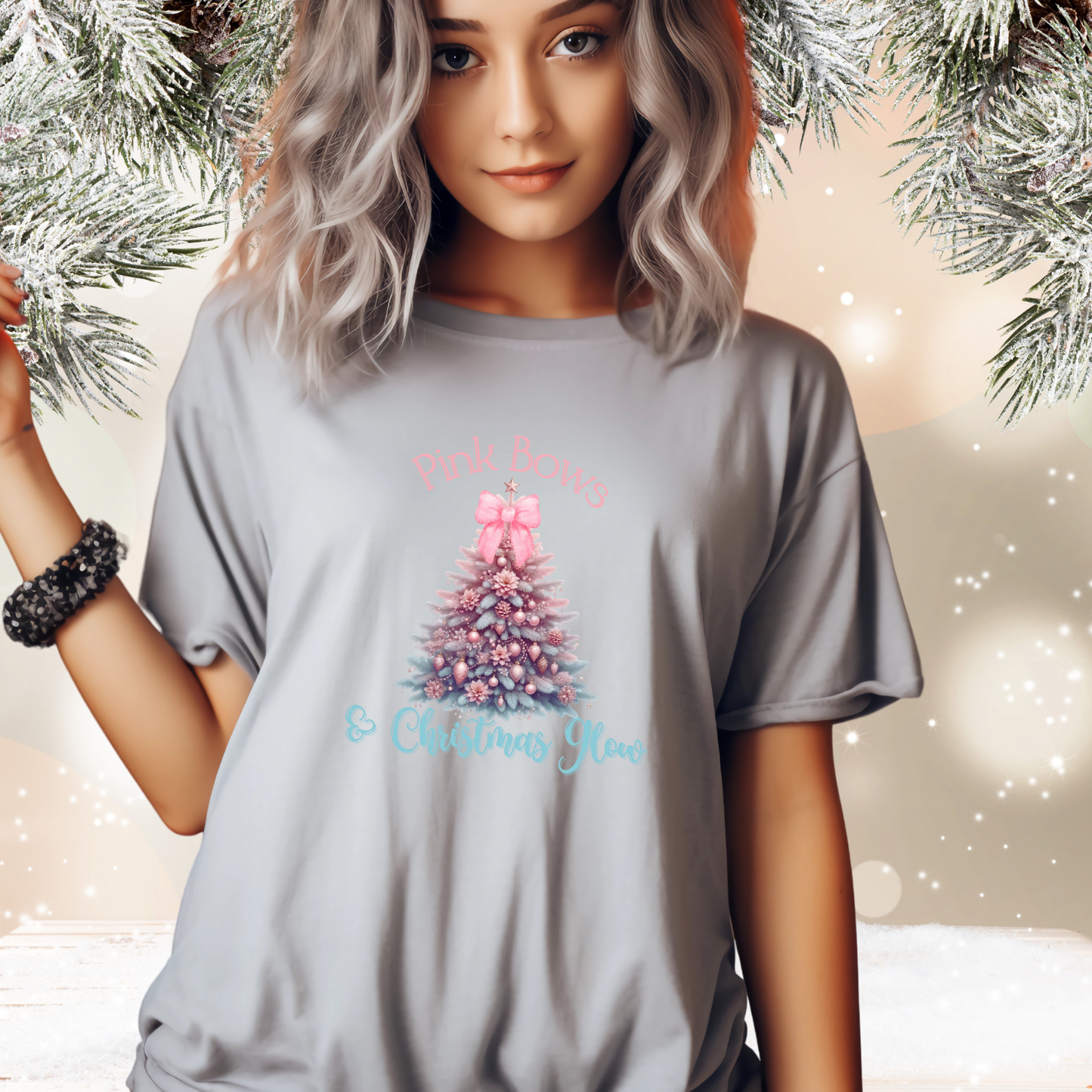 Pink Bows & Christmas Glow T-Shirt